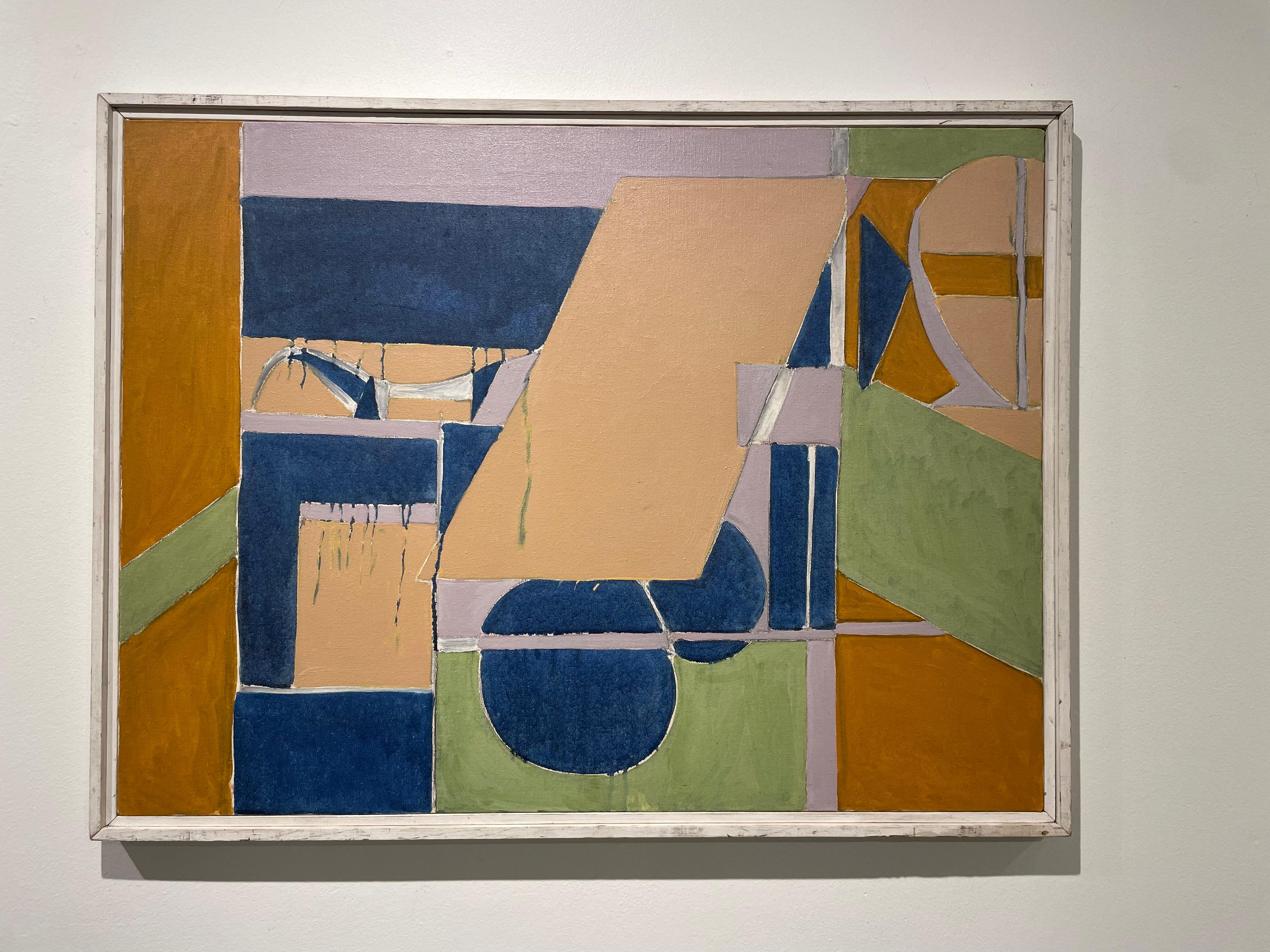 Naval Occurrence, orange, blau und grün, abstraktes geometrisches Werk aus der Mitte des Jahrhunderts (Braun), Abstract Painting, von Richard Andres
