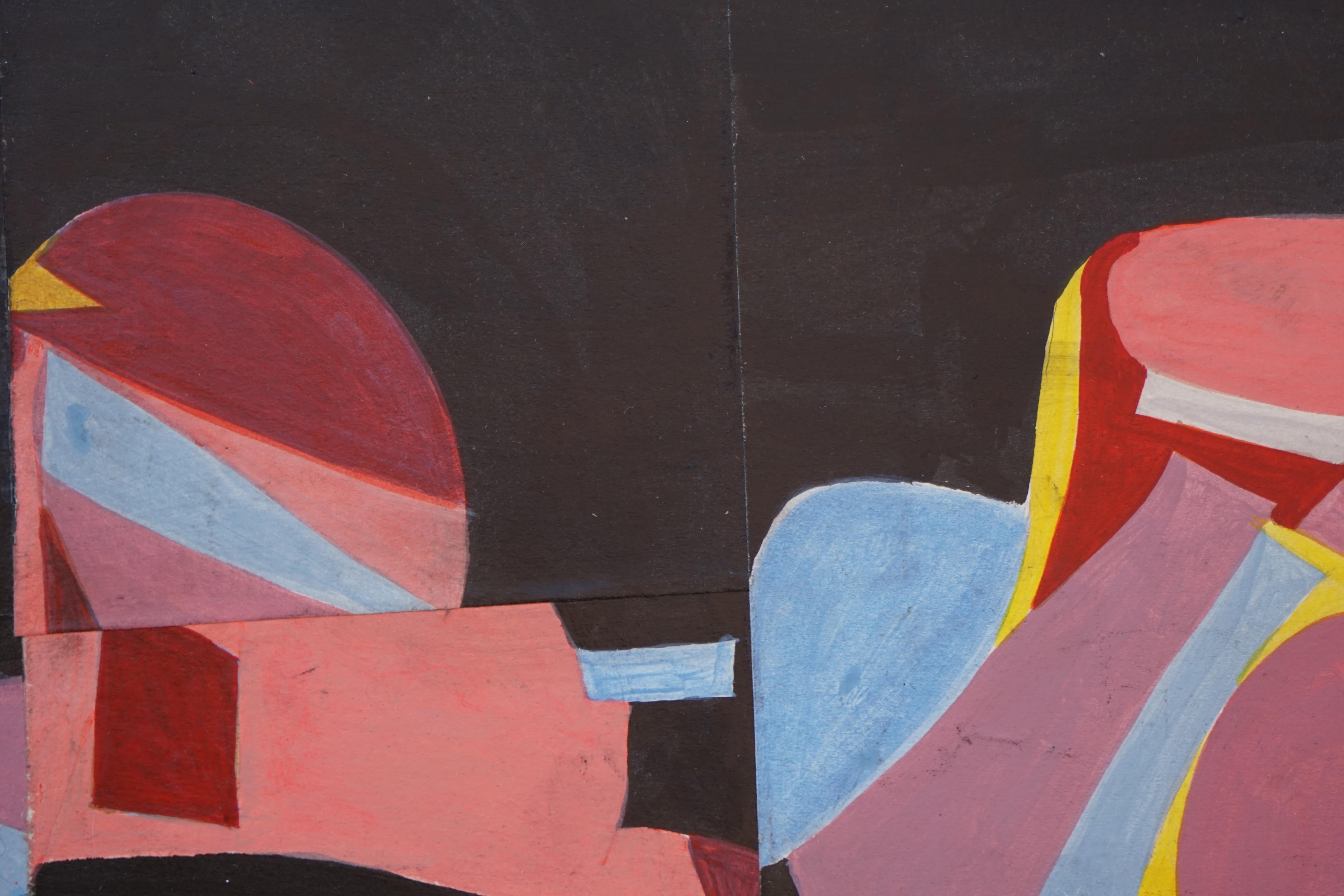 Einzelstücke Collage, leuchtende abstrakte Mitte des Jahrhunderts. expressionistisches Schwarz, Rosa und Rot  (Geometrische Abstraktion), Painting, von Richard Andres
