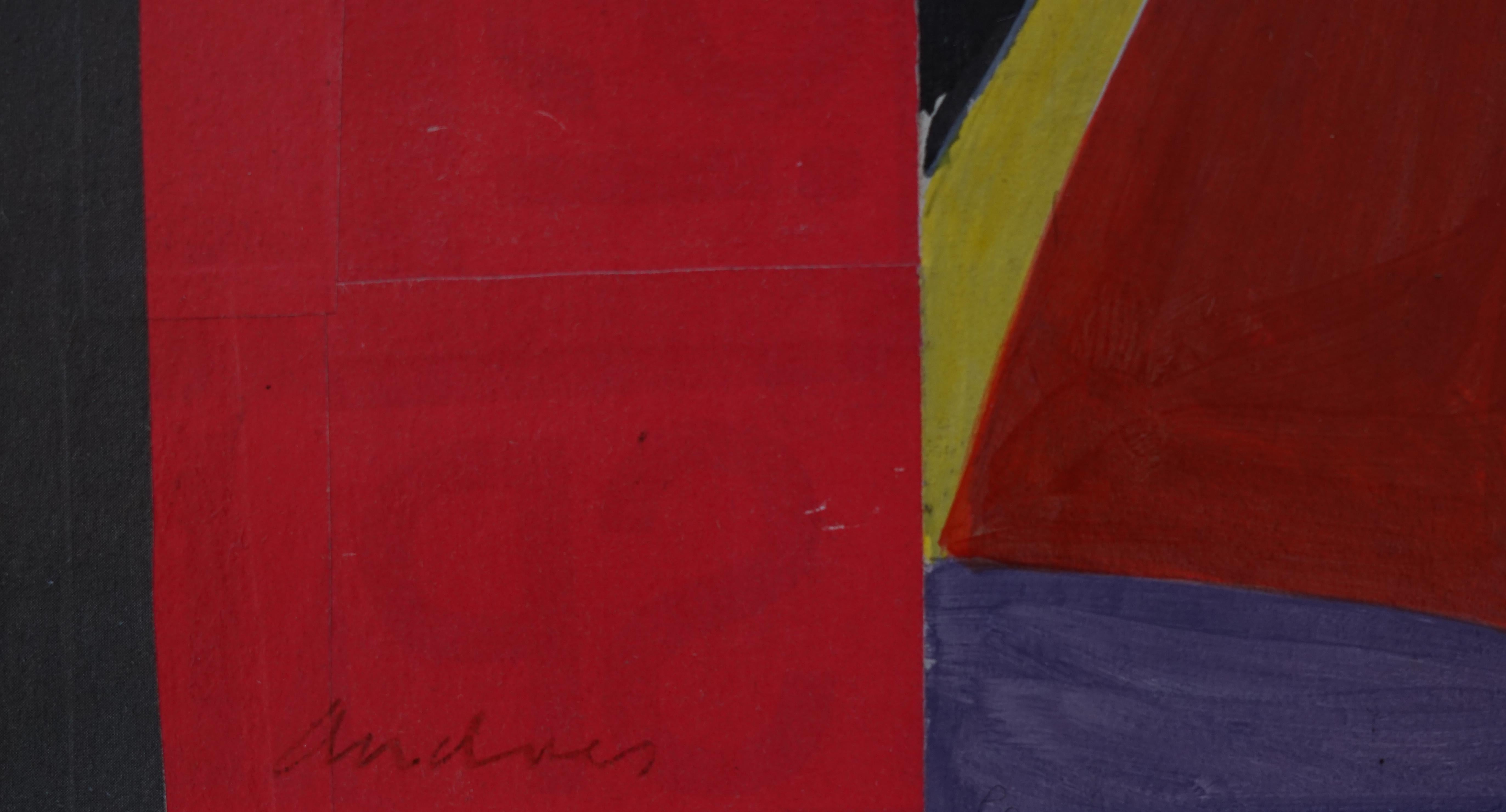 Piezas Collage, vibrante abstracto de mediados de siglo. expresionista negro, rosa y rojo - Abstract Painting Negro de Richard Andres