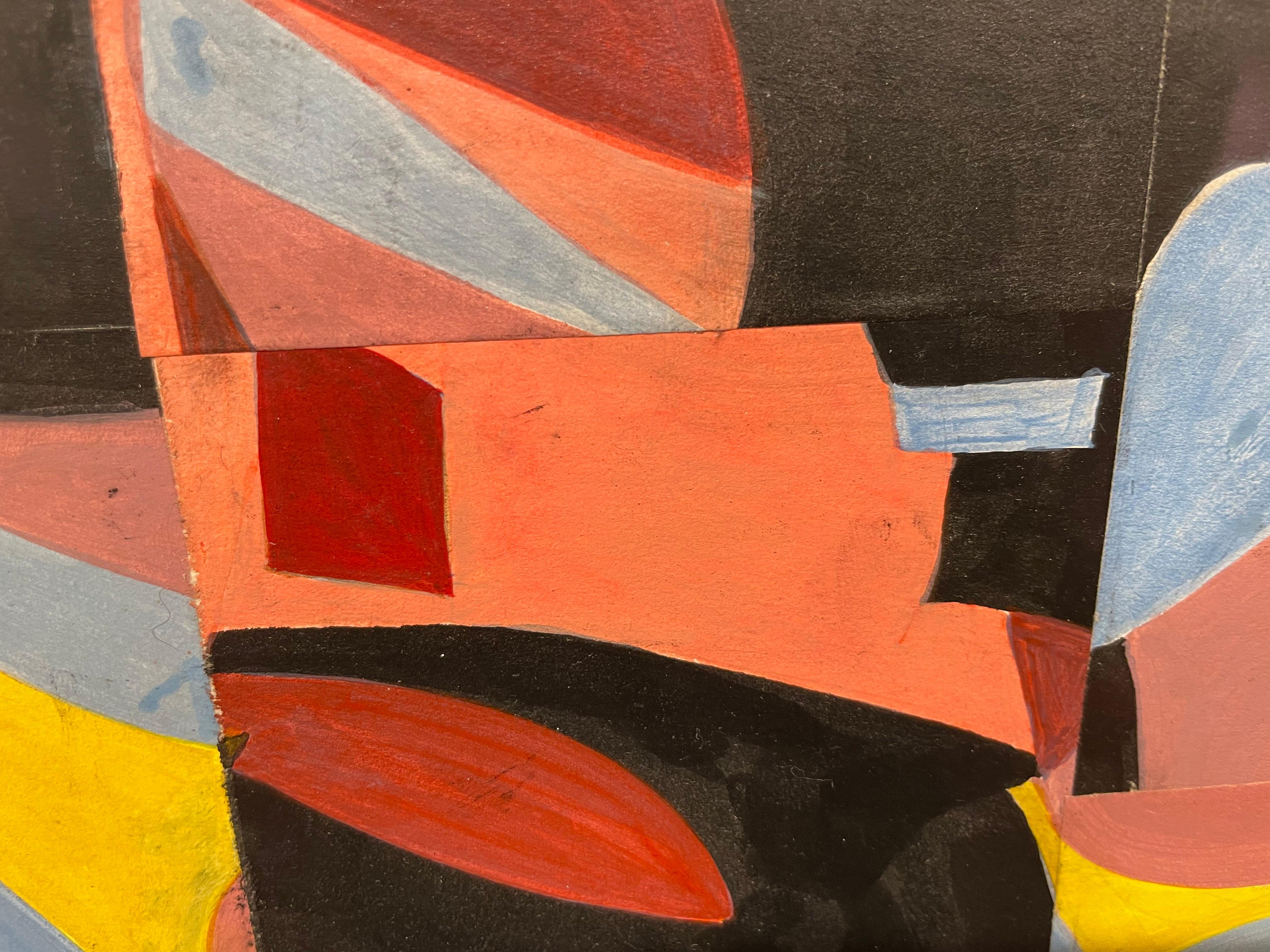 Pieces Collage, vibrant mid-century abstract expressionist black, pink & red - Abstract Geometric Painting by Richard Andres
