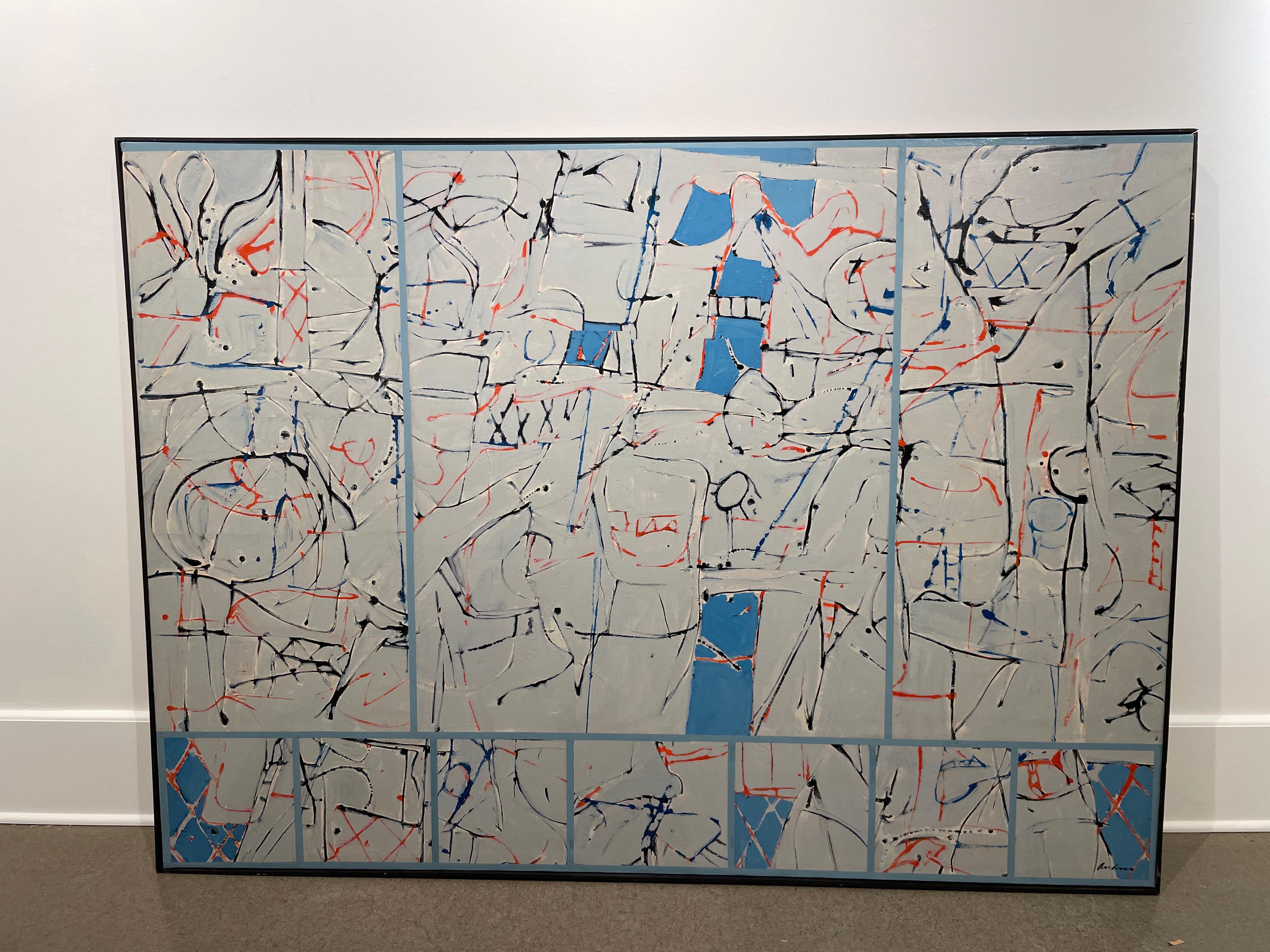 Reflections, large abstract expressionist painting by Cleveland School artist - Gray Abstract Painting by Richard Andres