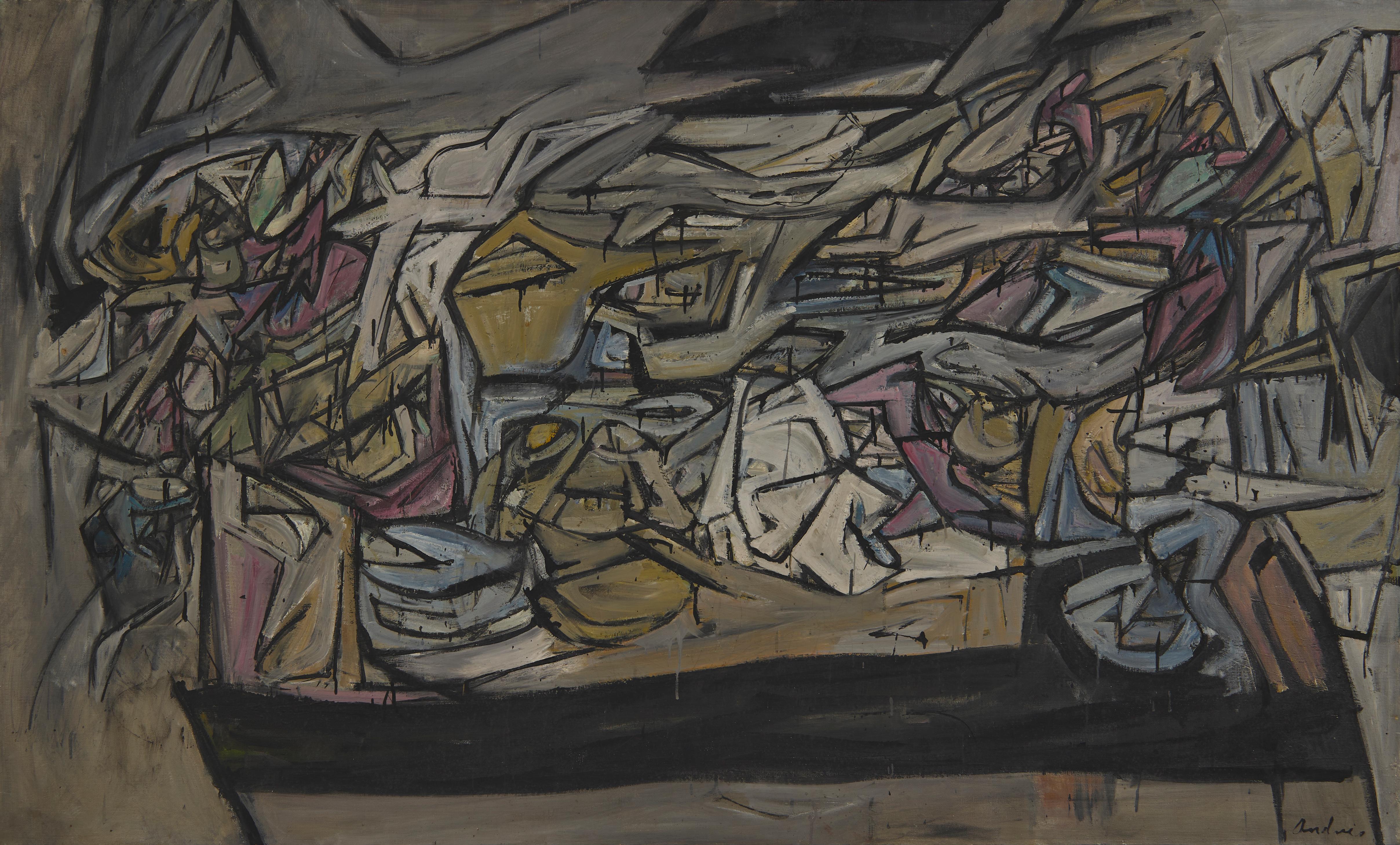 Richard Andres Abstract Painting - S. F. L. Large Abstract Expressionist Mid Century Oil Painting, Cleveland School