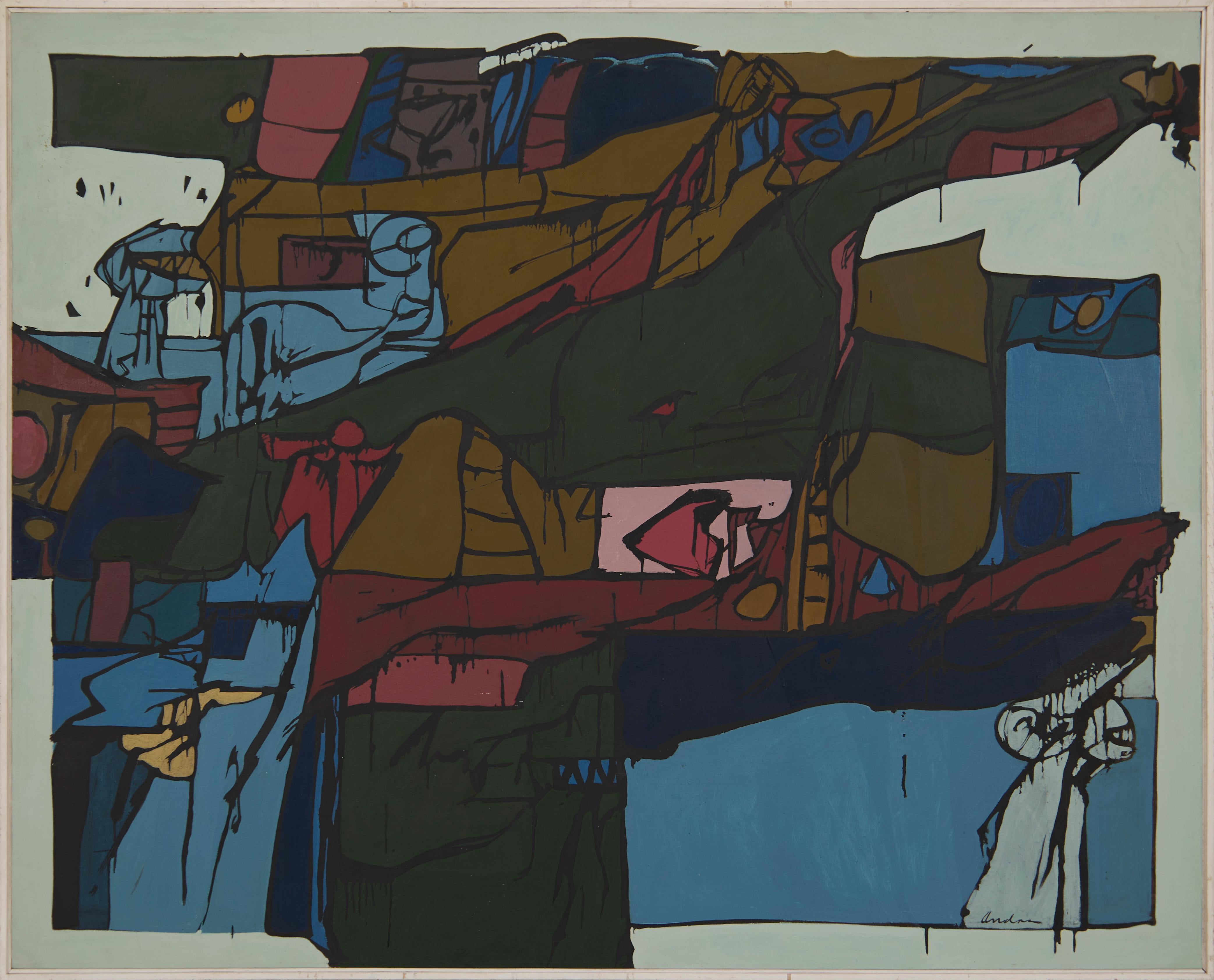 Sailing, Large Abstract Expressionist Mid-Century Oil, Cleveland Artist - Painting by Richard Andres