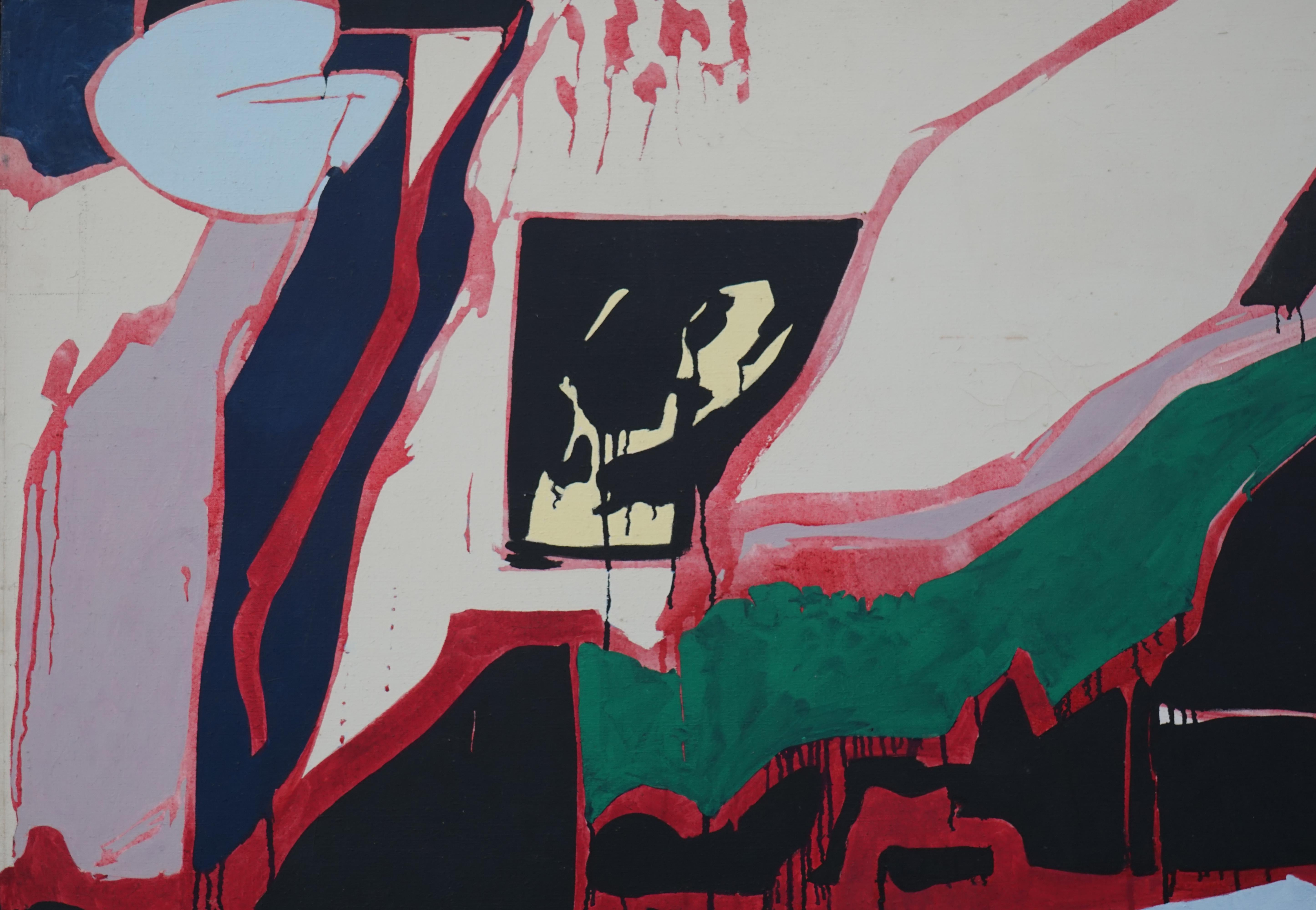 Shore V, large colorful red, black & blue mid-century abstract expressionist  - Painting by Richard Andres