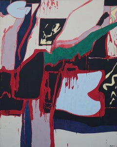 Shore V, large colorful red, black & blue mid-century abstract expressionist 