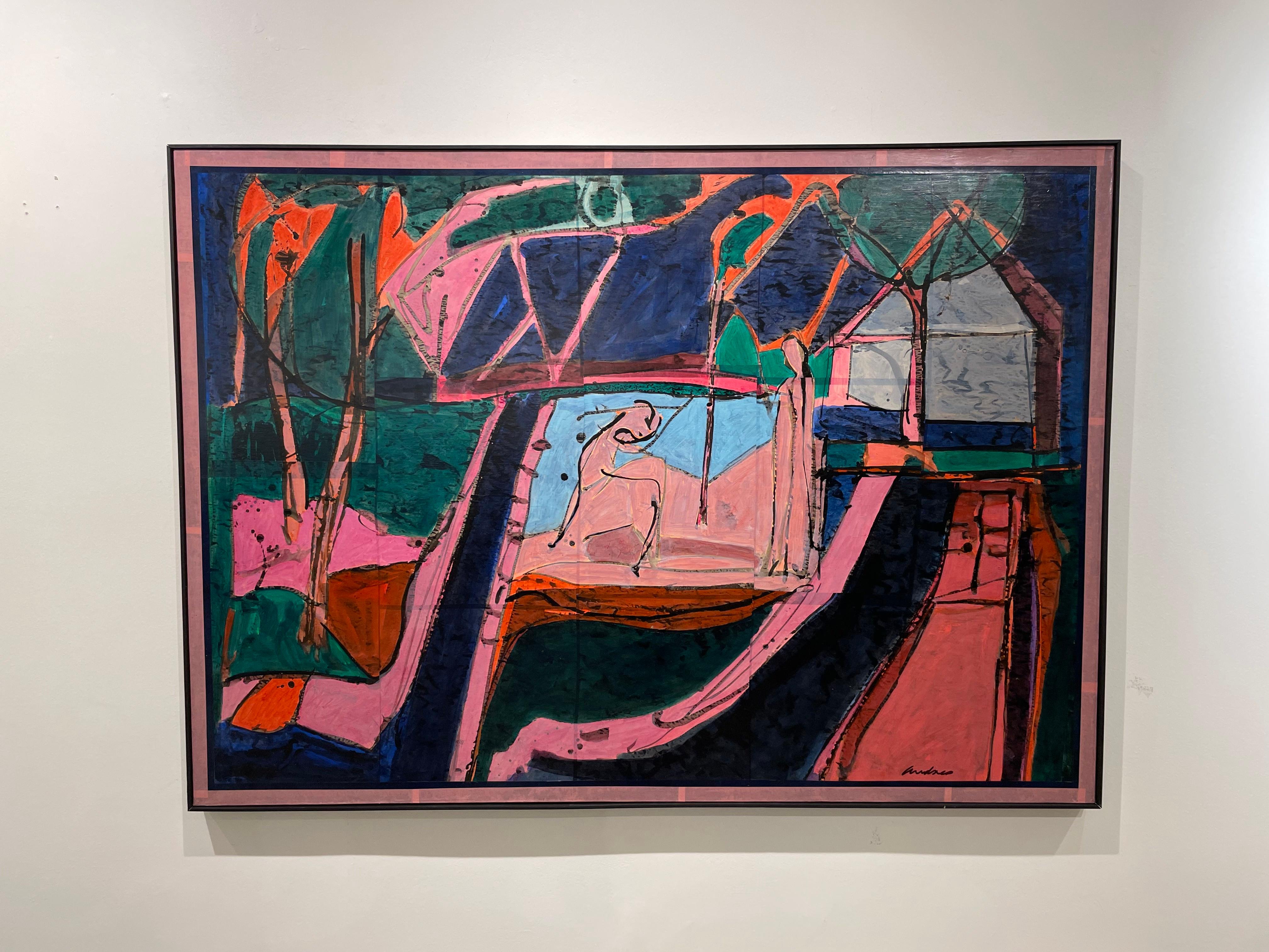 Richard Andres
American, 1927-2013
Summer Idyl, c. 1985
acrylic and ink on paper mounted on canvas
signed lower right, signed and titled verso
44.75 x 62.75 inches

Richard Andres was born in Buffalo, New York in 1927. A graduate of the Cleveland