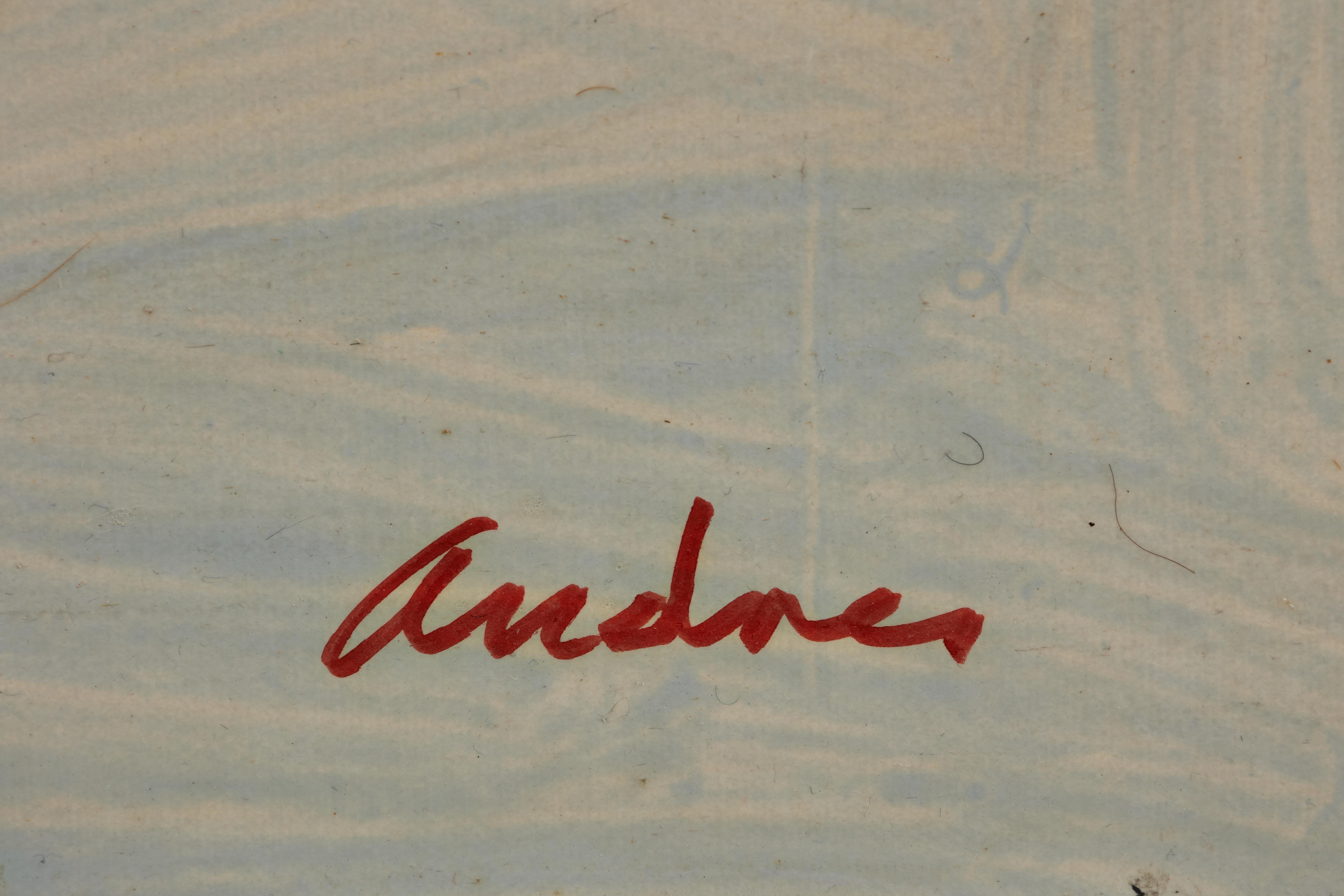 Richard Andre
Amerikaner, 1927-2013
Die Herausforderung, ca. 1982
Acryl und Tinte auf Papier auf Leinwand aufgezogen
signiert unten rechts, verso signiert und betitelt
60 x 41,5 Zoll


Richard Andres wurde 1927 in Buffalo, New York, geboren. Als