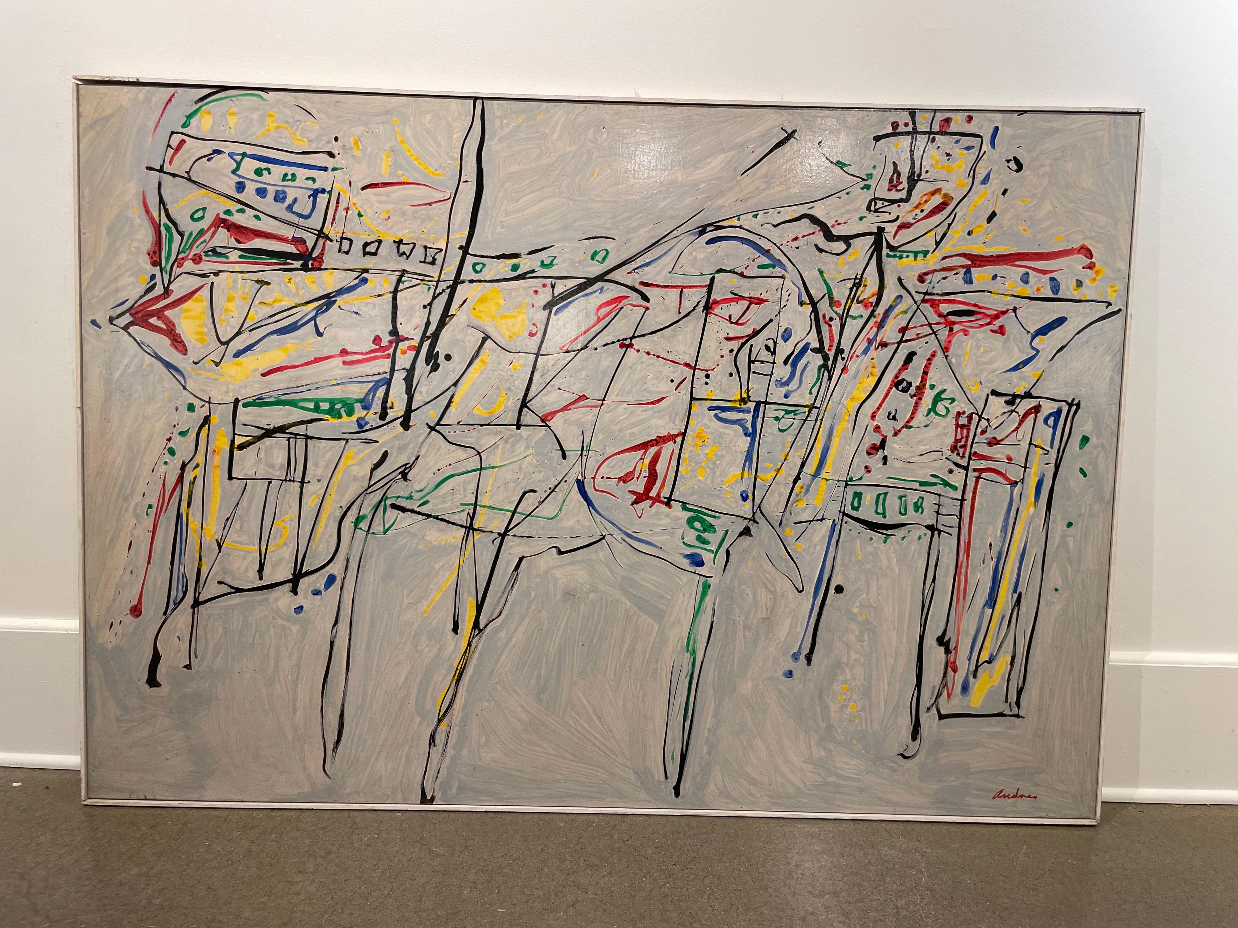 Richard Andres
American, 1927-2013
The Challenge, c. 1982
acrylic and ink on paper mounted on canvas
signed lower right, signed and titled verso
60 x 41.5 inches


Richard Andres was born in Buffalo, New York in 1927. A graduate of the Cleveland