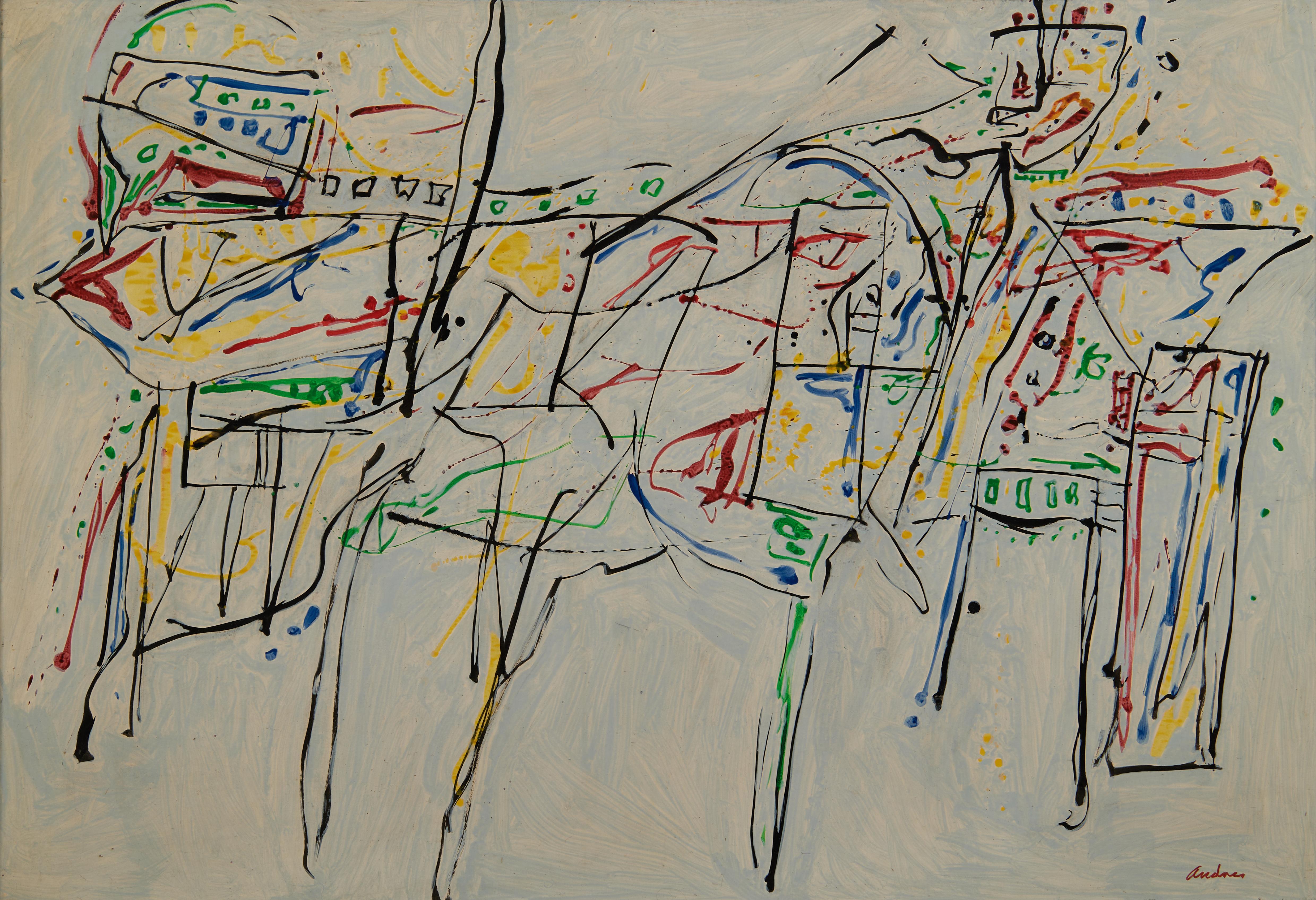 Richard Andres Abstract Painting – The Challenge, abstraktes expressionistisches Gemälde der Cleveland School-Künstlerin