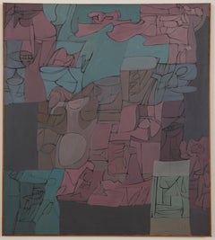 The Grey Wall, Large Abstract Expressionist Mid-Century Oil Painting