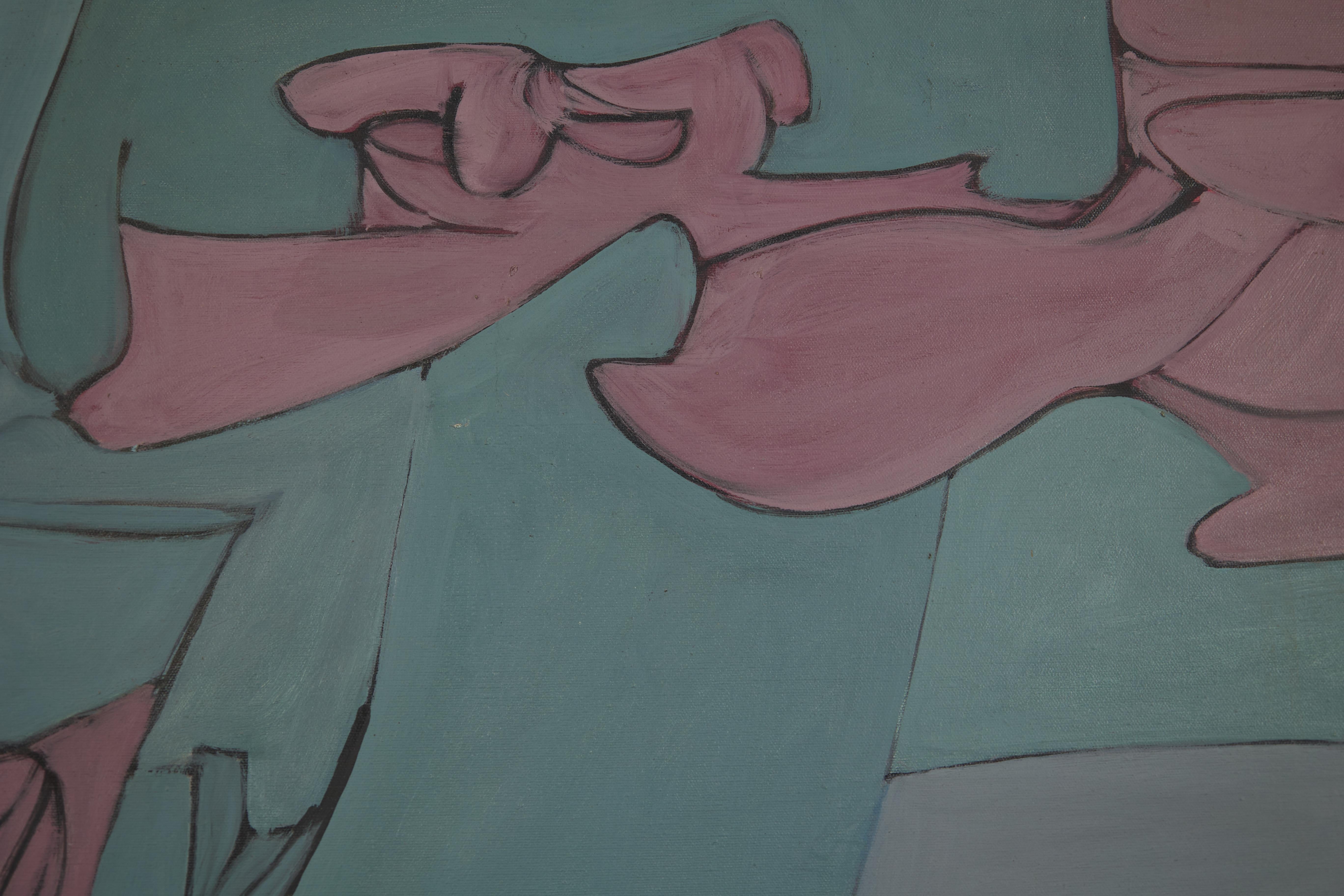 The Grey Wall, Large Abstract Expressionist Mid-Century Oil Painting For Sale 2