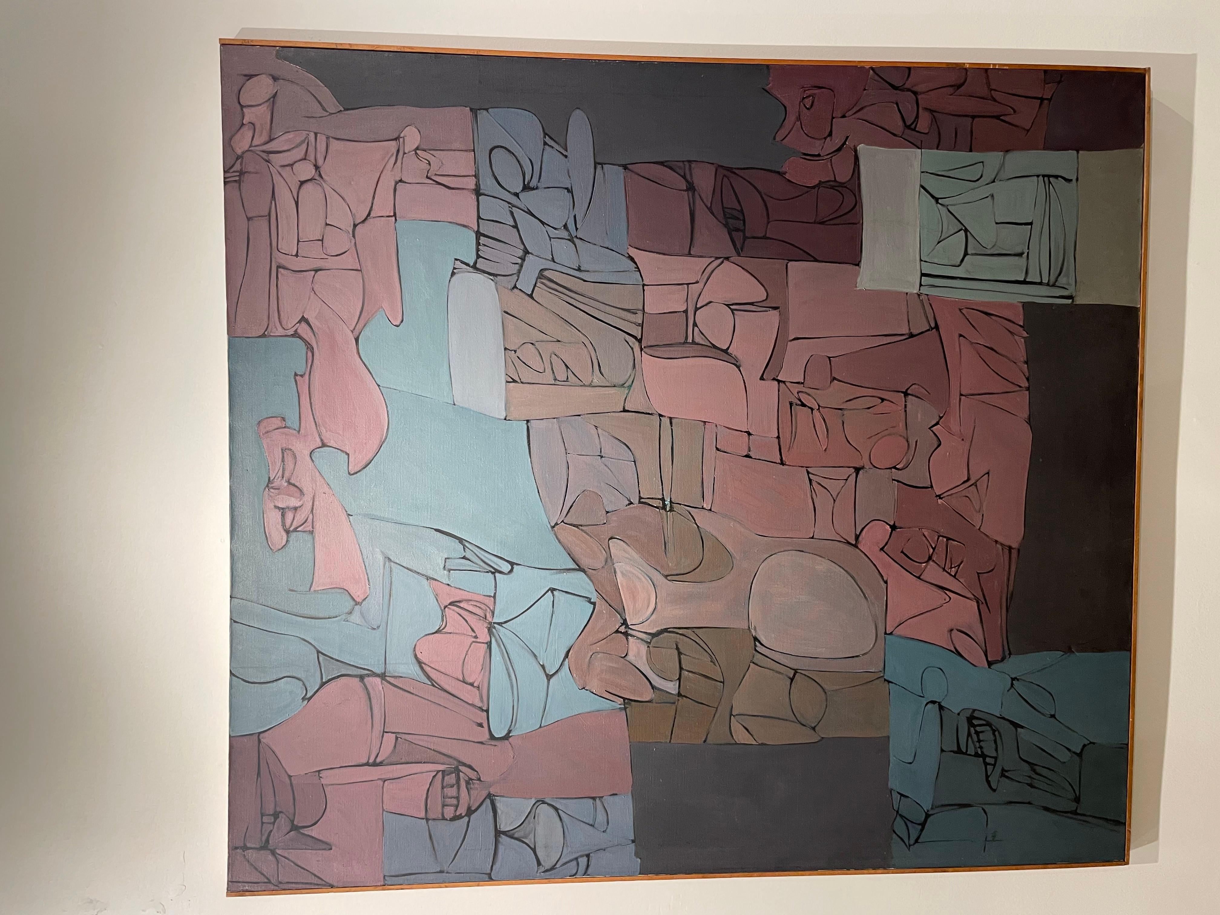 The Grey Wall, Large Abstract Expressionist Mid-Century Oil Painting For Sale 3