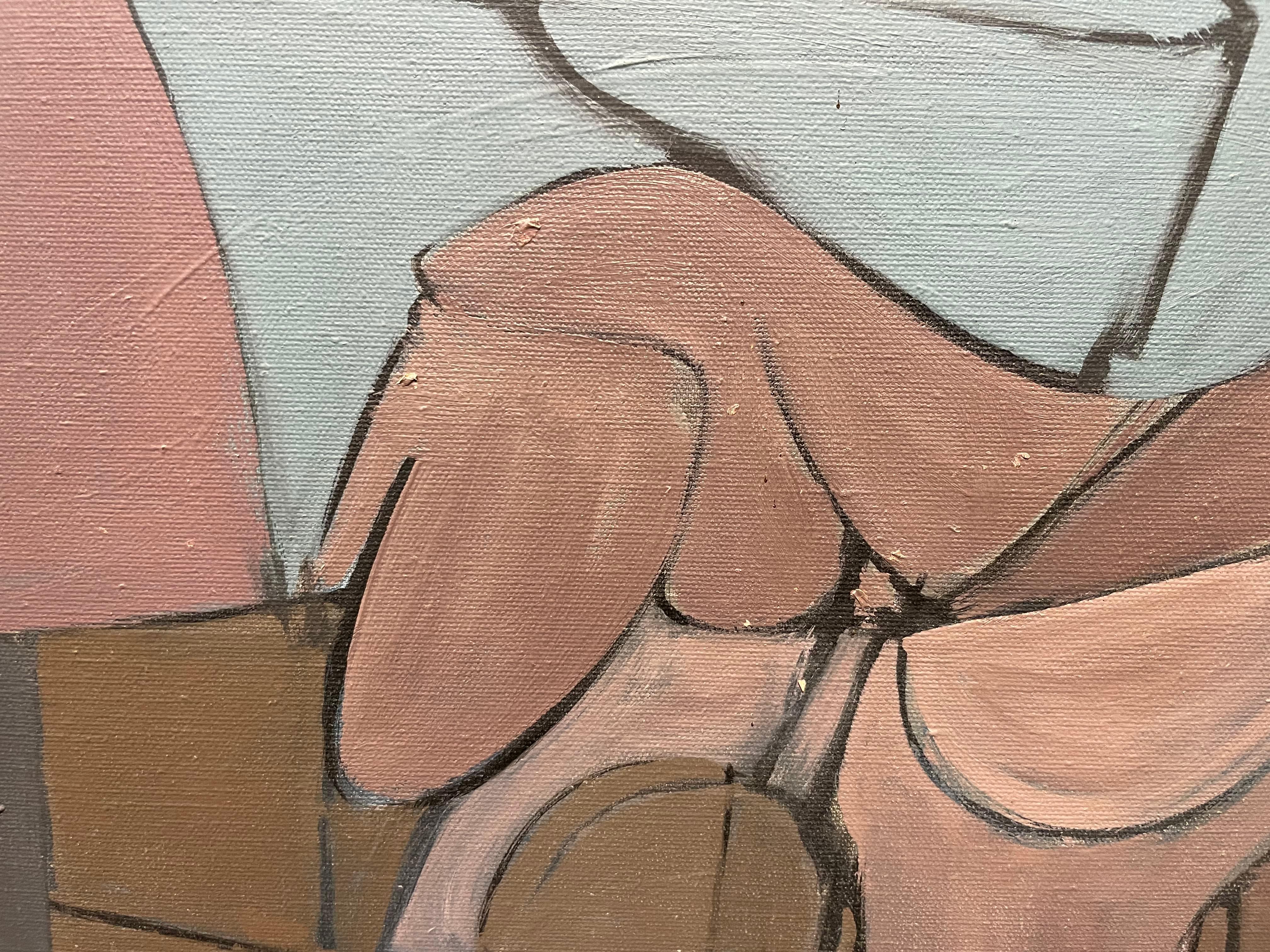 The Grey Wall, Large Abstract Expressionist Mid-Century Oil Painting For Sale 4