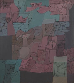 The Grey Wall, Large Abstract Expressionist Mid-Century Oil Painting