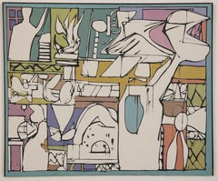 The New Plans, Large Abstract Expressionist Mid Century Colorful Painting