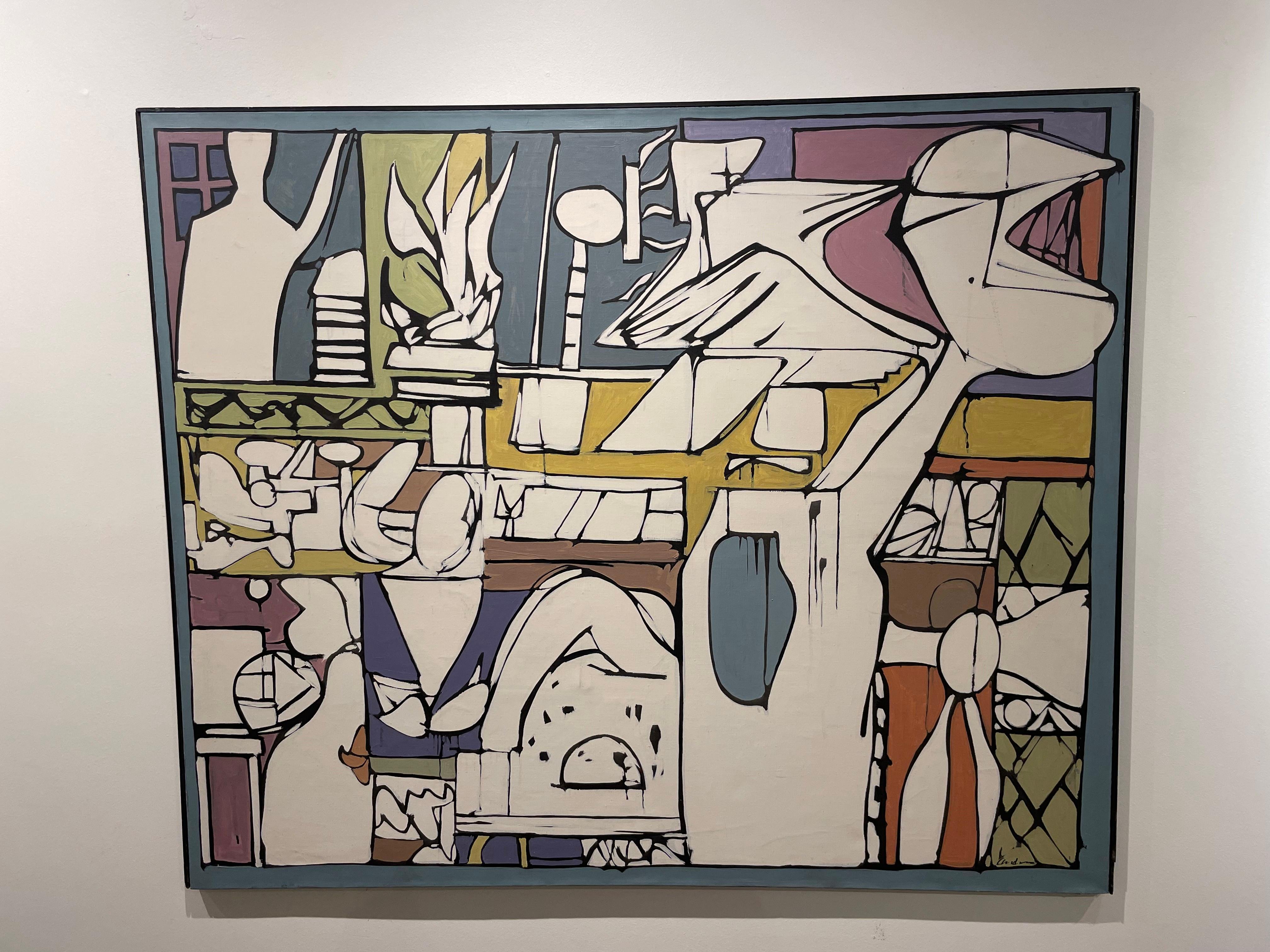 The New Plans, Large Abstract Expressionist Mid Century Colorful Painting For Sale 4