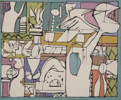 The New Plans, Large Abstract Expressionist Mid Century Colorful Painting