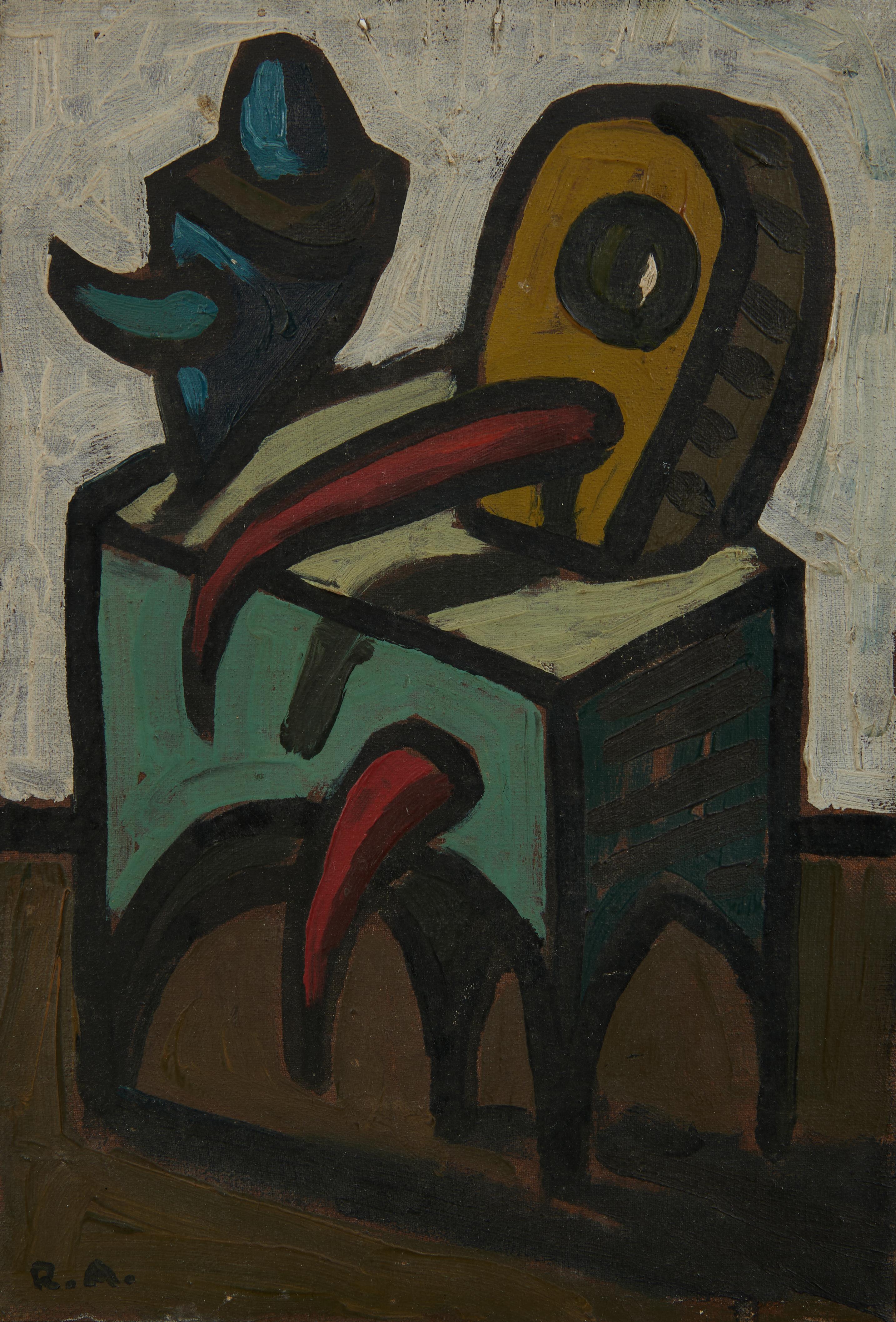 Figurative Painting de Richard Andres - Óleo expresionista abstracto sin título del artista de la Escuela de Cleveland