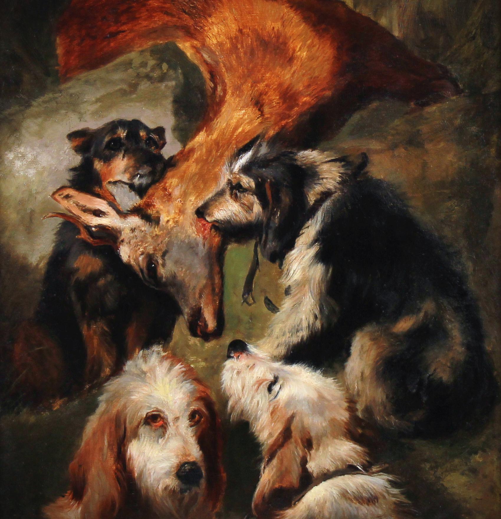 Cani da caccia e un cervo, dipinto a olio britannico Richard ANSDELL 19° sec. - Painting di Richard Ansdell