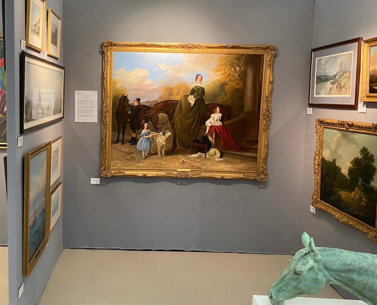 Lady Caroline Harriet Towneley con le figlie fuori da Croxteth Hall - Painting di Richard Ansdell