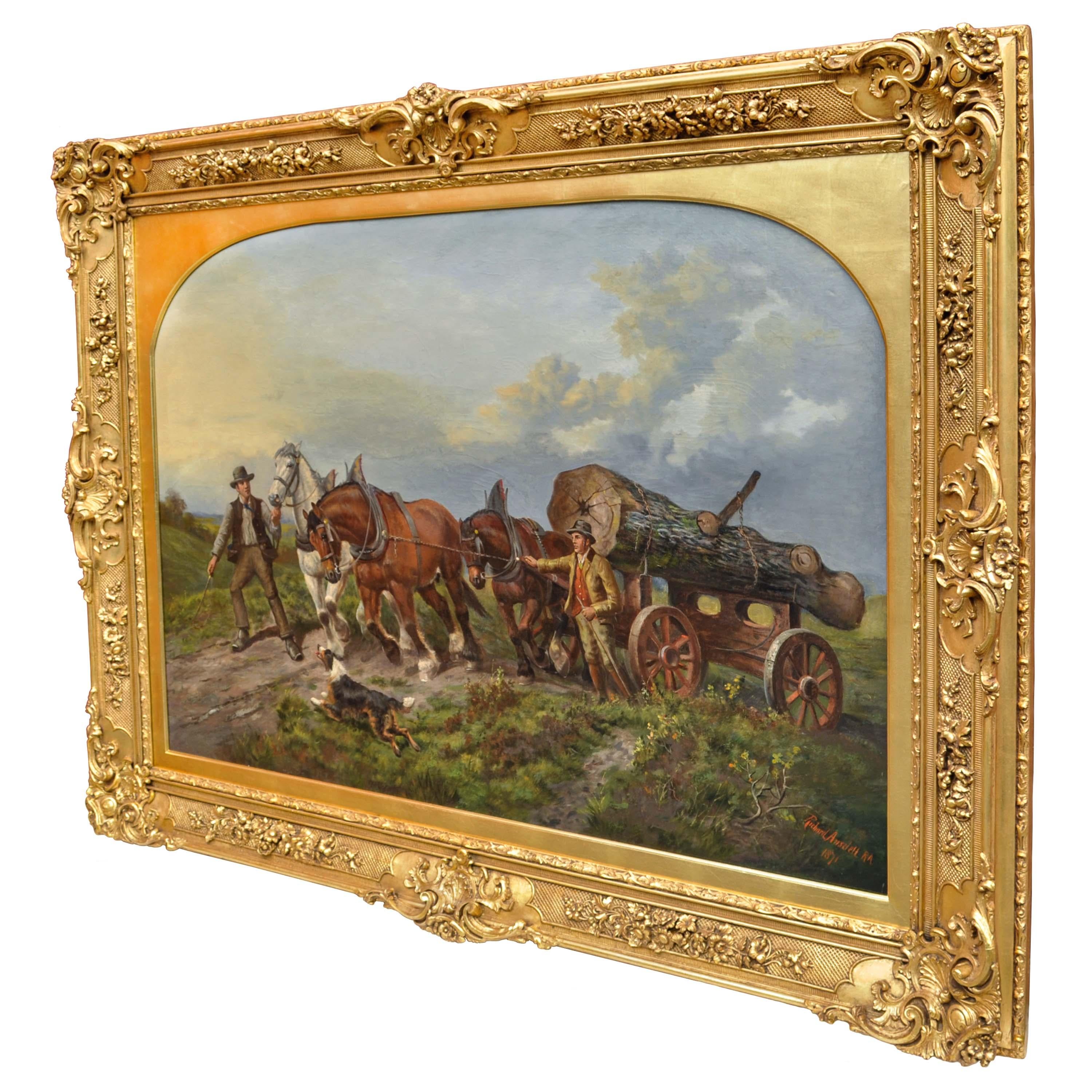 Monumental Antique Painting Scottish Highland Landscape Richard Ansdell 1871  11