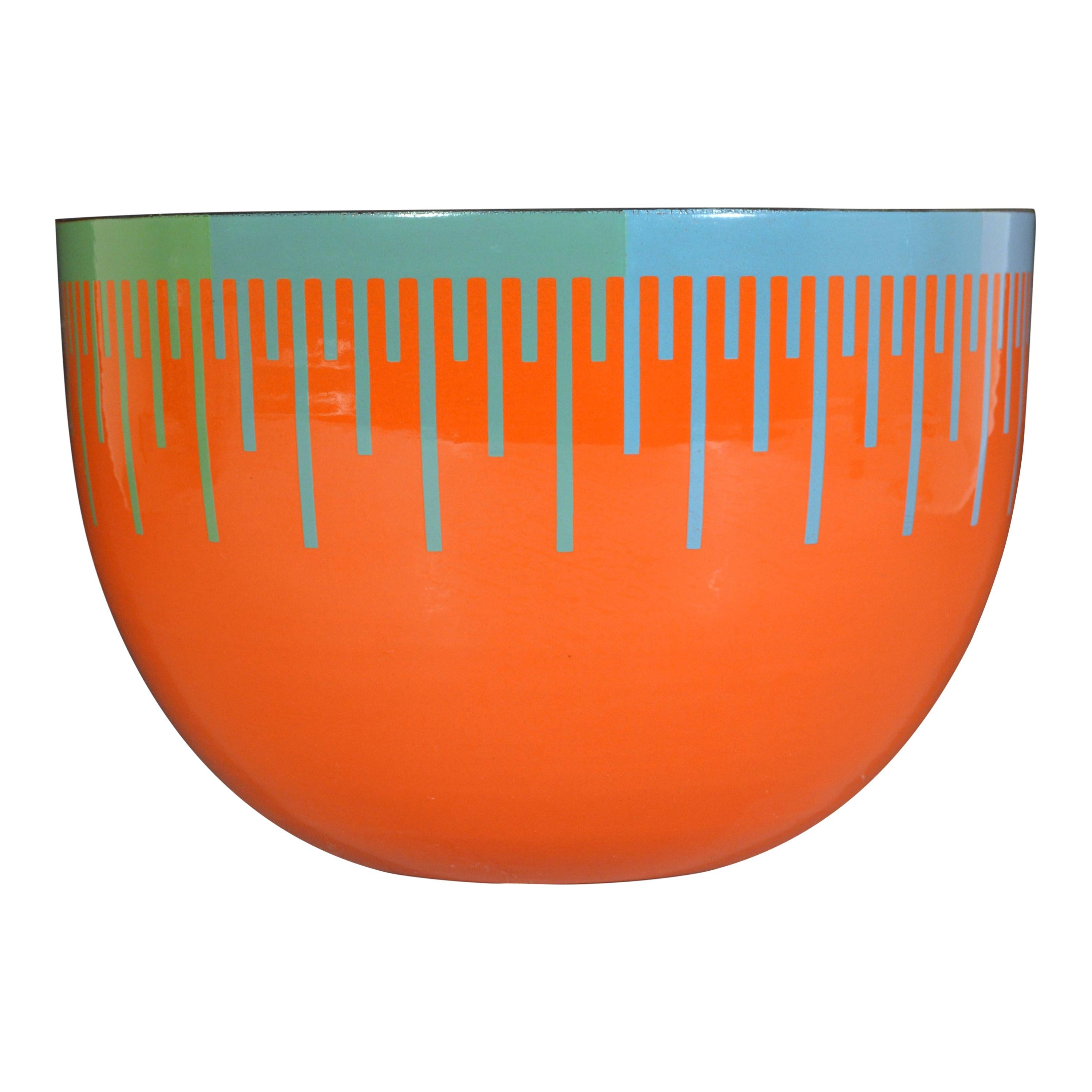 Vivid Vintage 1960s Bowl Enamel Decor Blue Orange Yellow Abstract Design Enamel Copper Trinket Dish MCM Mid-Century Made in Canada