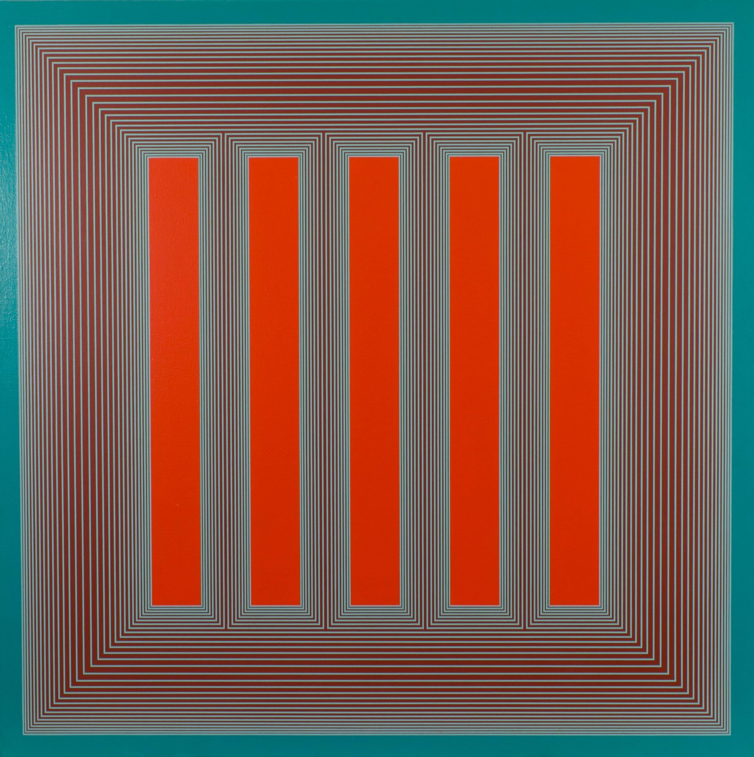 Abstract Painting Richard Anuszkiewicz - Temple vert de Cadmium rouge