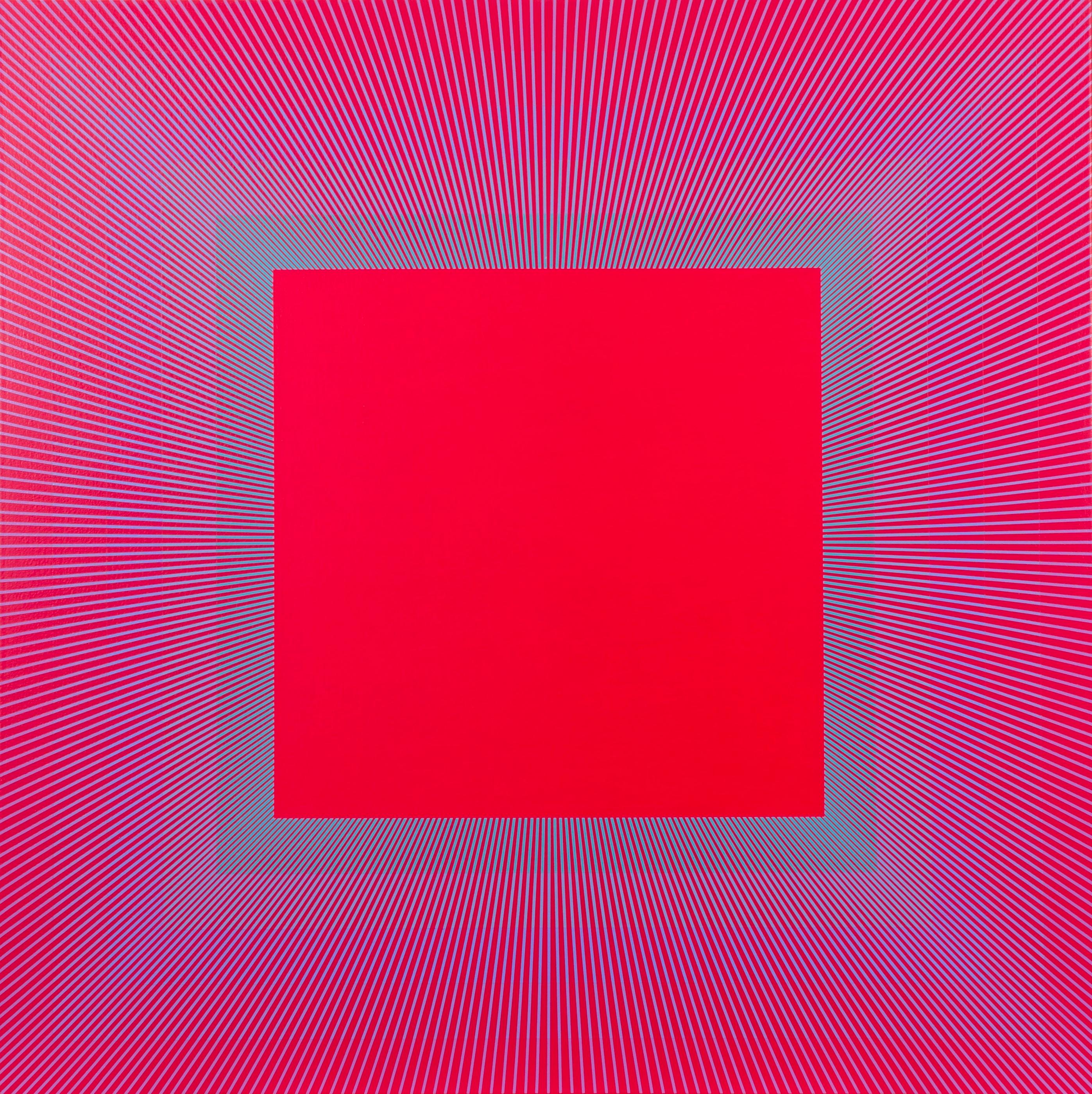 Richard Anuszkiewicz Abstract Painting – Regenbogen Quadratisches Rot