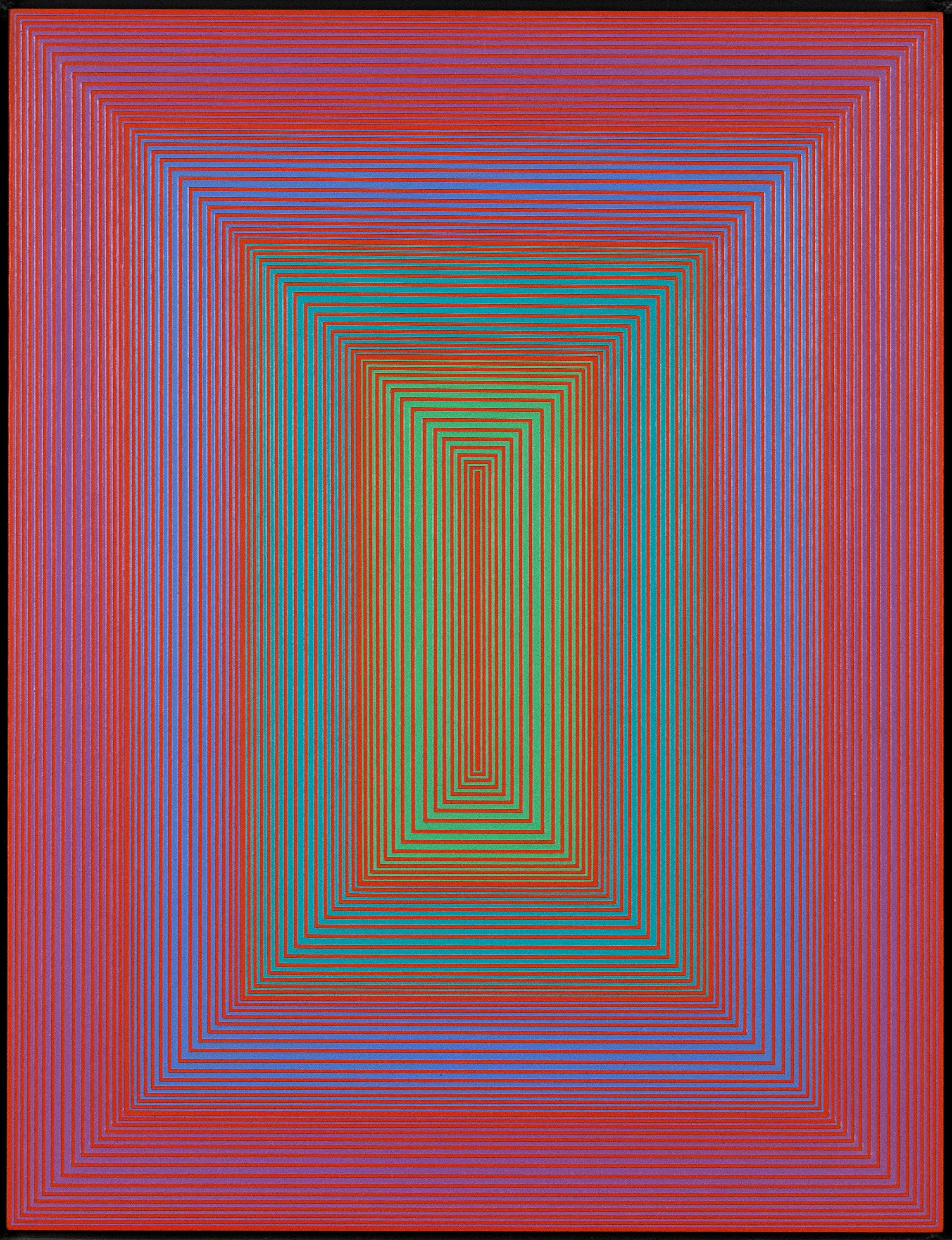 One of our favorite American artists, Richard Anuszkiewicz (b. 1930) is a major player in both Op Art and Hard-Edge Abstraction. His work is typically composed of rich vibrant colors in strict geometries. 

As the artist explained “I’m interested in