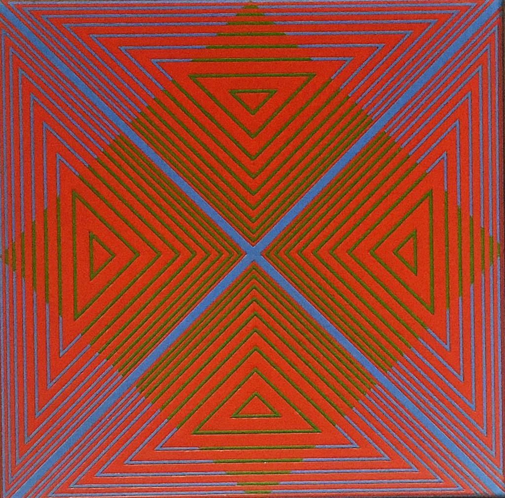 Richard Anuszkiewicz, Pintura abstracta geométrica, Op Art, única, firmada en la década de 1960 1