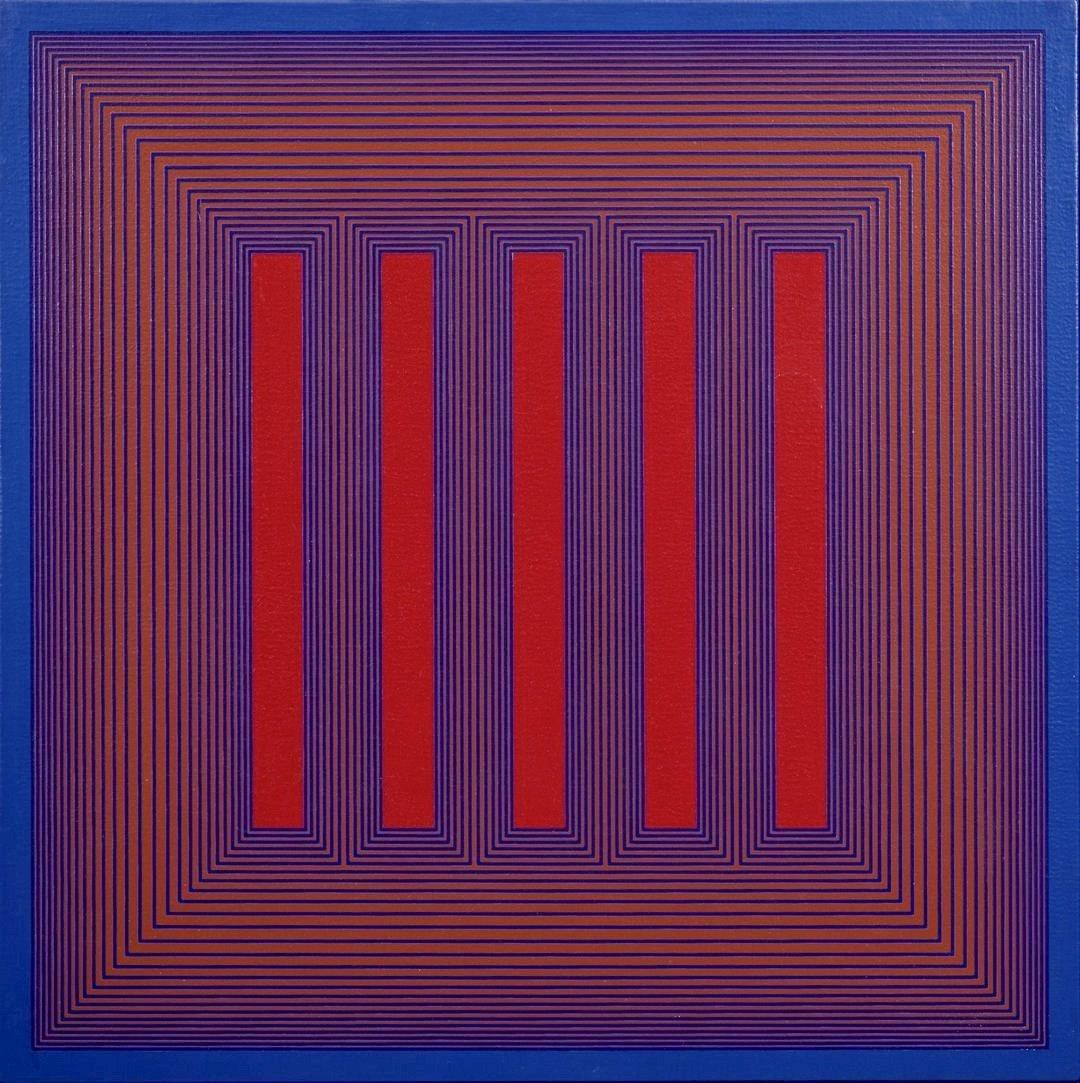 Richard Anuszkiewicz Abstract Painting - Temple of Evening Reds, 1983 Acrylic OpArt by Cleveland School Artist