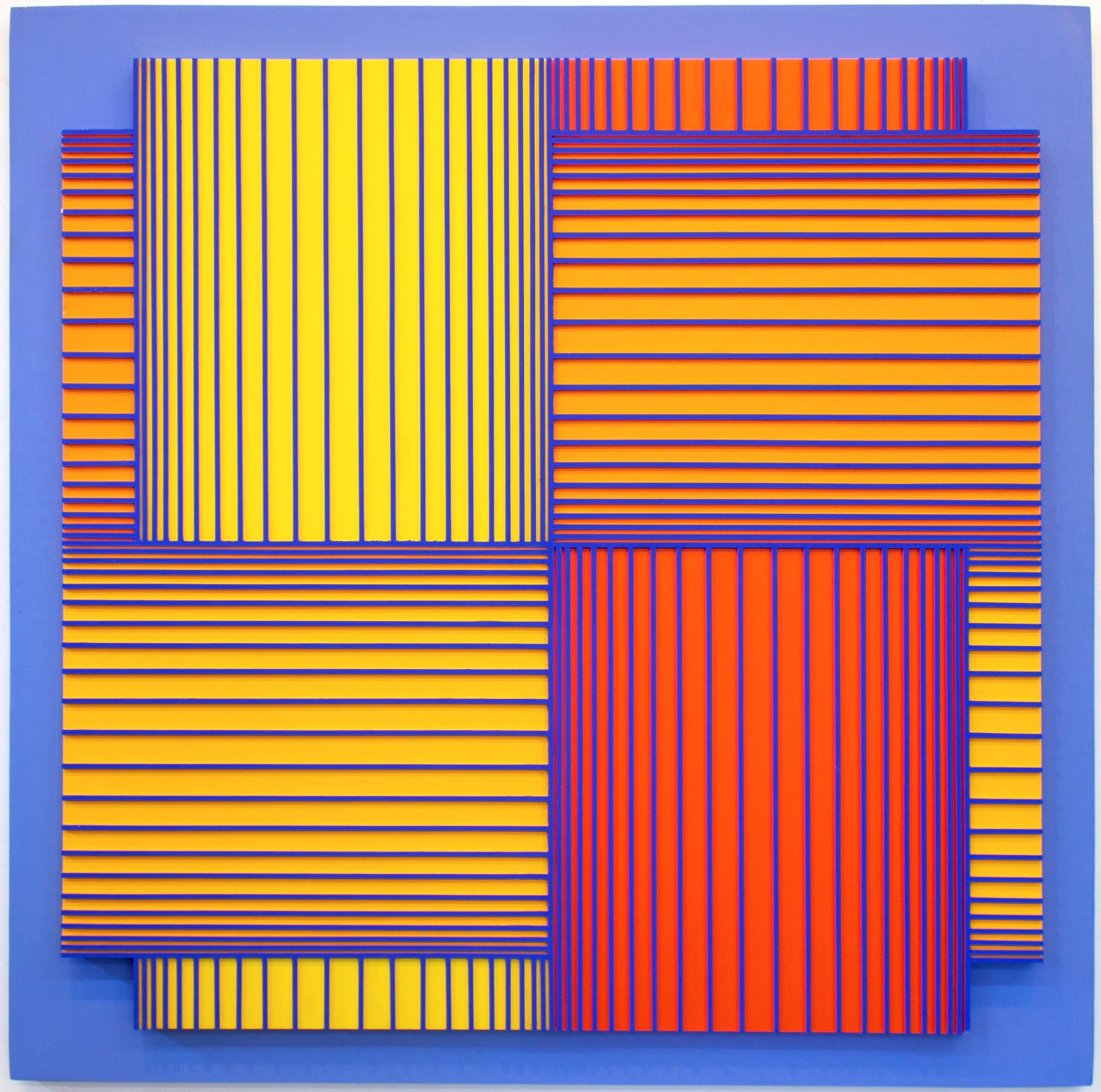 Richard Anuszkiewicz Abstract Painting - Translumina – Yellow and Orange on Light Blue (No. 991)