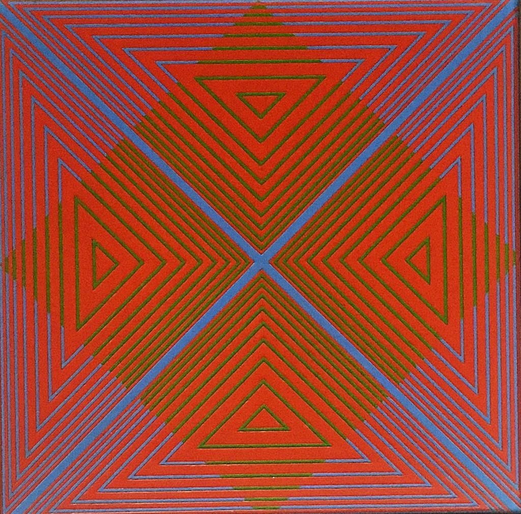 Peinture unique signée des années 1960, Op Art, Abstraction géométrique, pour le célèbre compositeur - Painting de Richard Anuszkiewicz