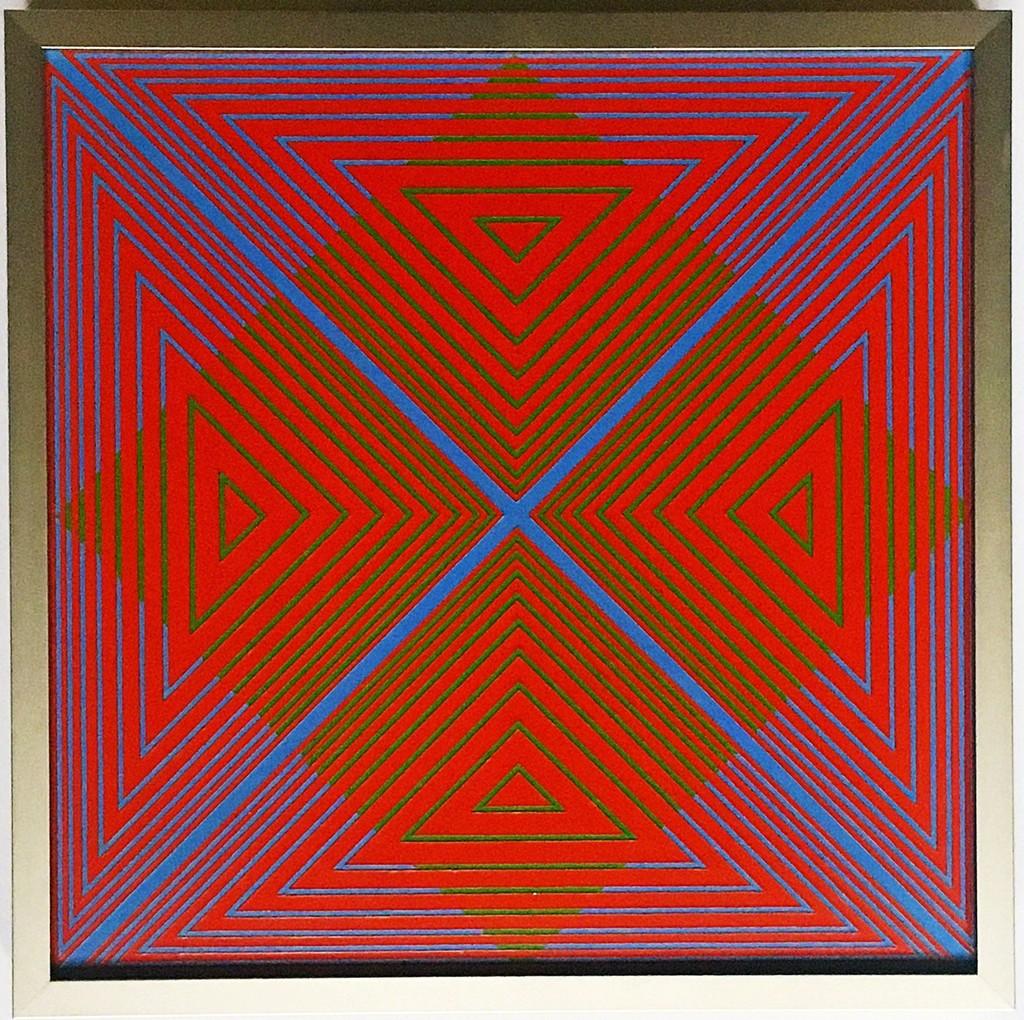 Richard Anuszkiewicz Abstract Painting – Einzigartige 1960er Jahre signiert Op Art, geometrische Abstraktion Gemälde, für famed Komponist