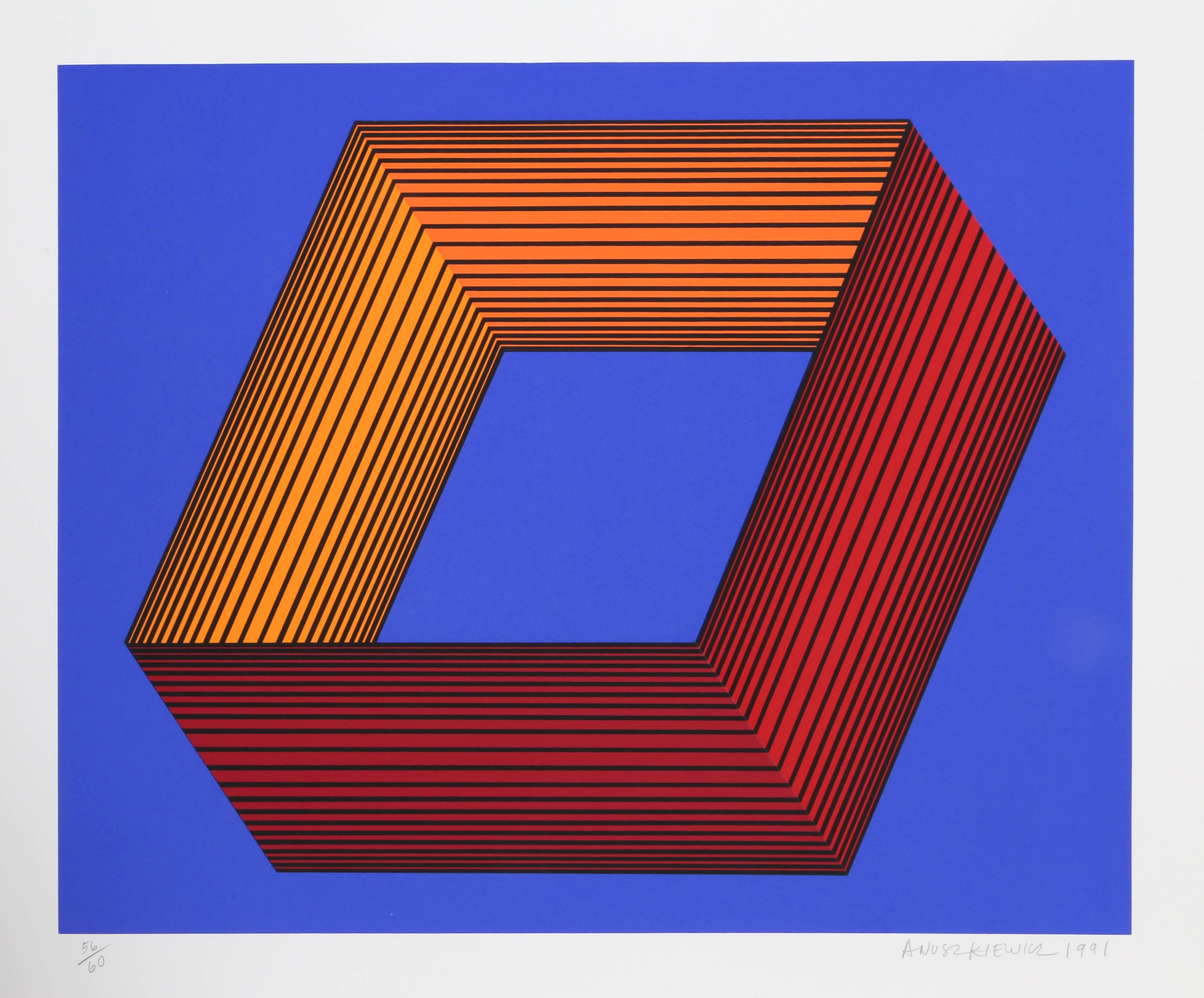 Richard Anuszkiewicz Abstract Print - Blue II, OP Art Screenprint on Panel by Anuszkiewicz