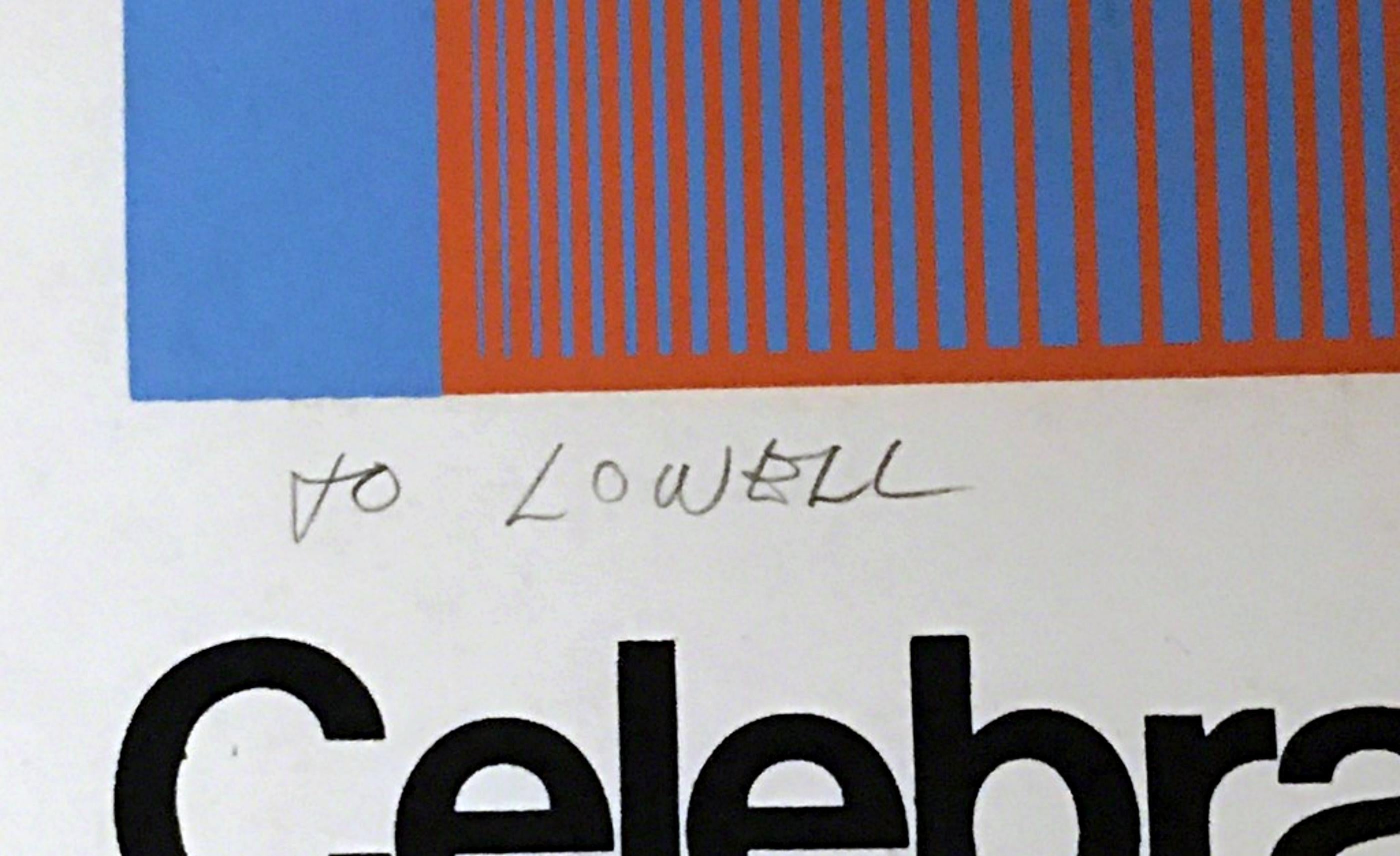 Richard Anuszkiewicz
Celebrate New York (handsigniertes Poster in limitierter Auflage), 1974
Siebdruck auf Velinpapier
Vom Künstler handsigniert, auf der Vorderseite signiert, datiert und beschriftet 