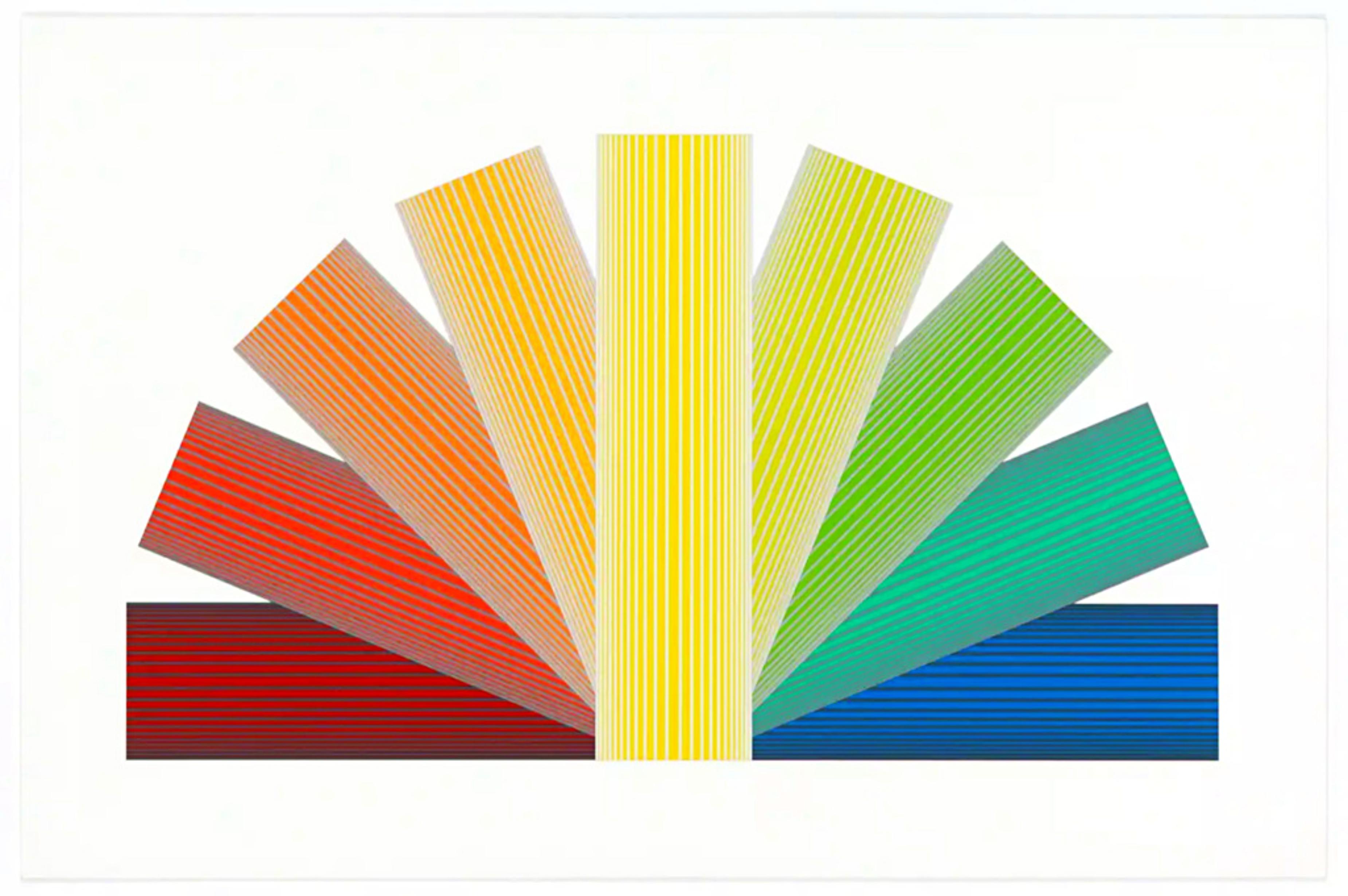 Grey tinted Rainbow, Geometric Abstract dazzling Op Art Framed assemblage Signed - Print di Richard Anuszkiewicz