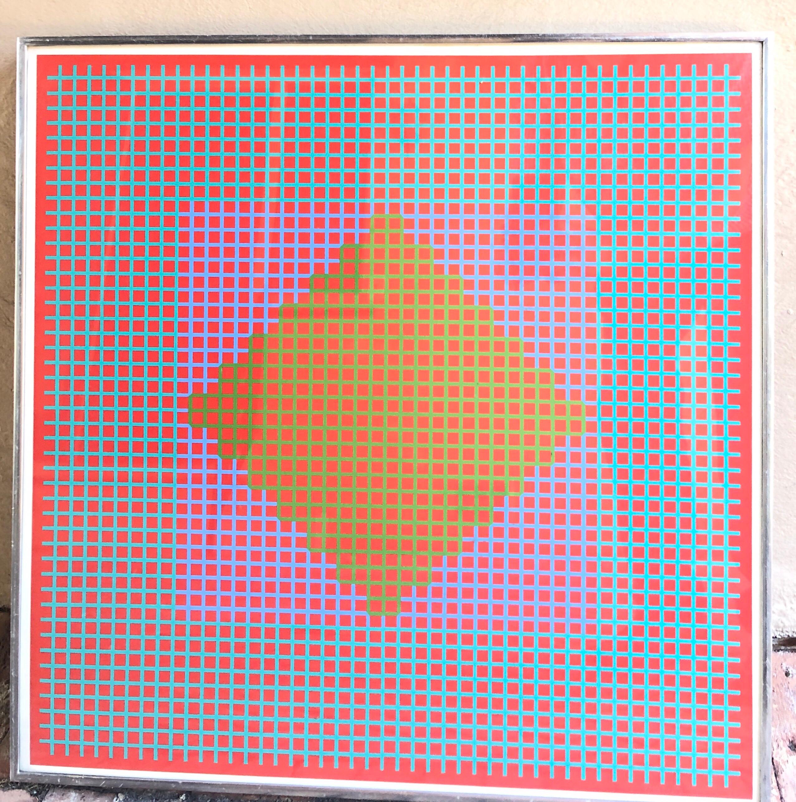 Hand Signed Op Art Kinetic Print Geometric Abstract Silkscreen Serigraph Pop Art - Black Abstract Print by Richard Anuszkiewicz