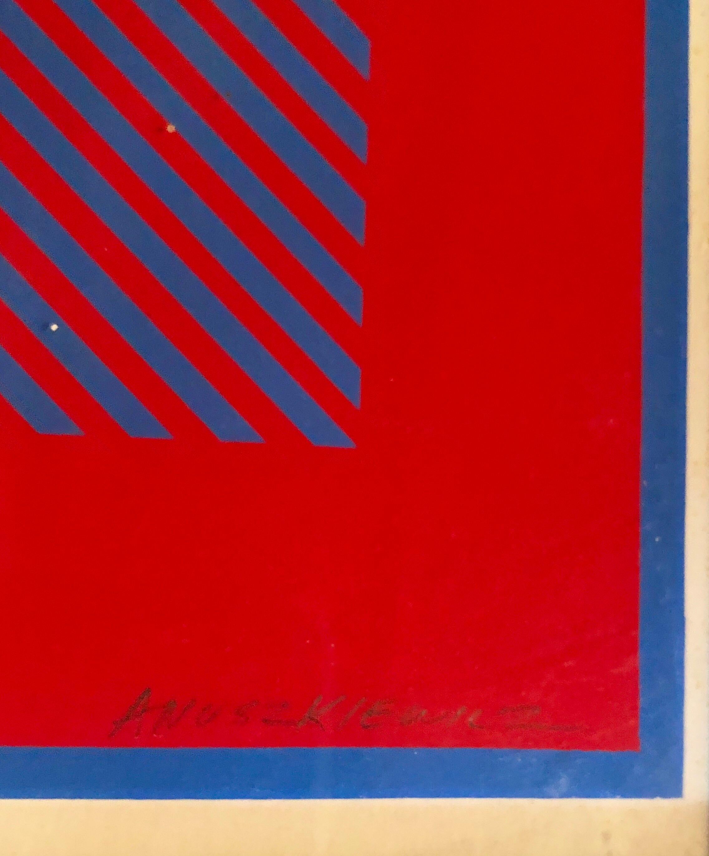 Hand Signed Op Art Kinetic Print Geometric Abstract Silkscreen Serigraph Pop Art - Red Abstract Print by Richard Anuszkiewicz