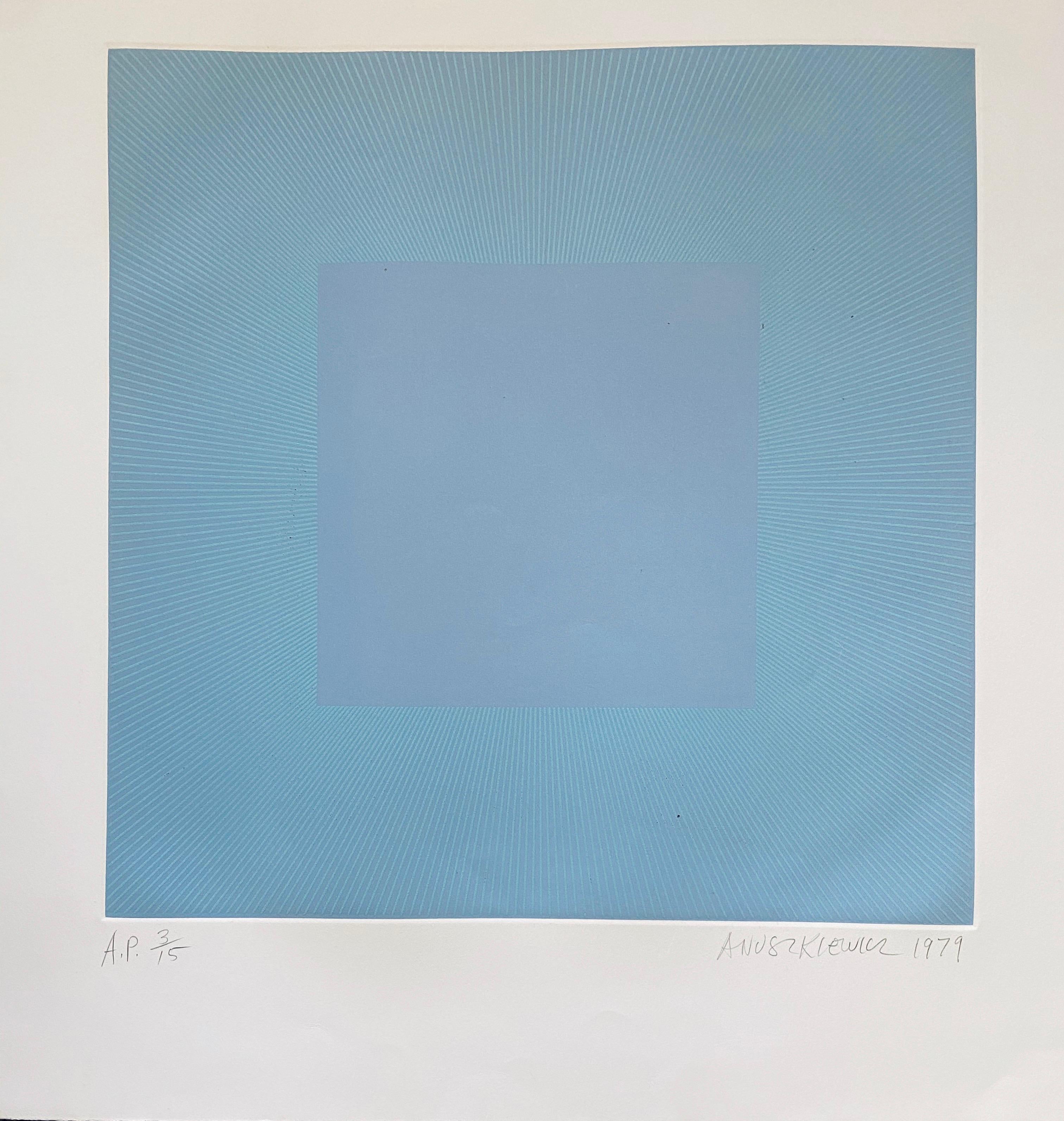 Hand Signed Op Art Kinetic Print Geometric Abstract Silkscreen Serigraph Pop Art - Blue Abstract Print by Richard Anuszkiewicz