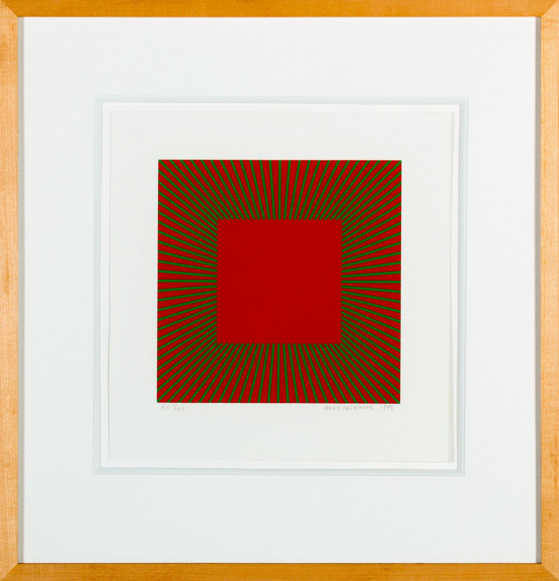 Red with Green, 1990 print by OpArt Cleveland artist Richard Anuszkiewicz  For Sale 1