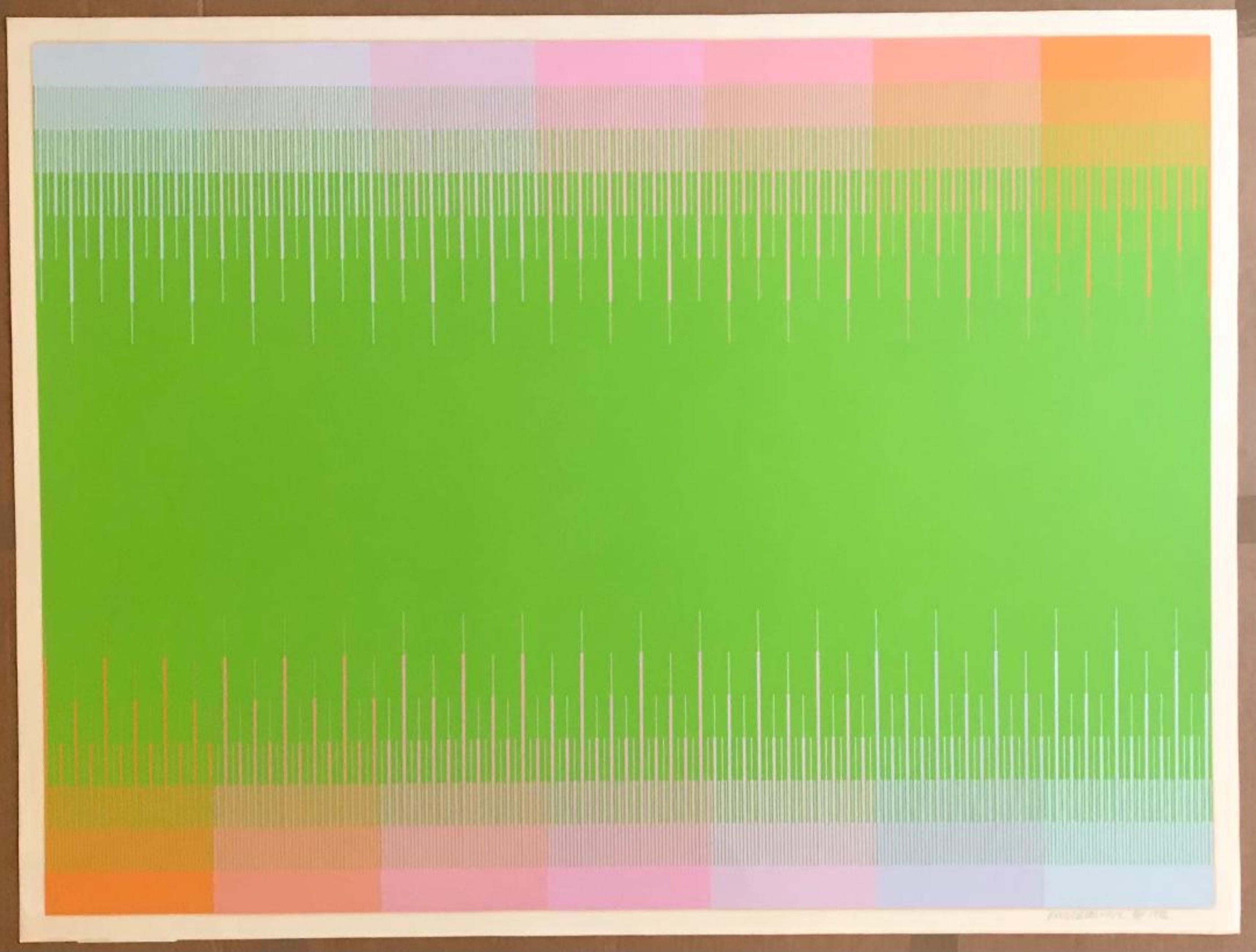 Soft Lime, signé/N, abstraction géométrique des années 1970 par le célèbre artiste Op  38