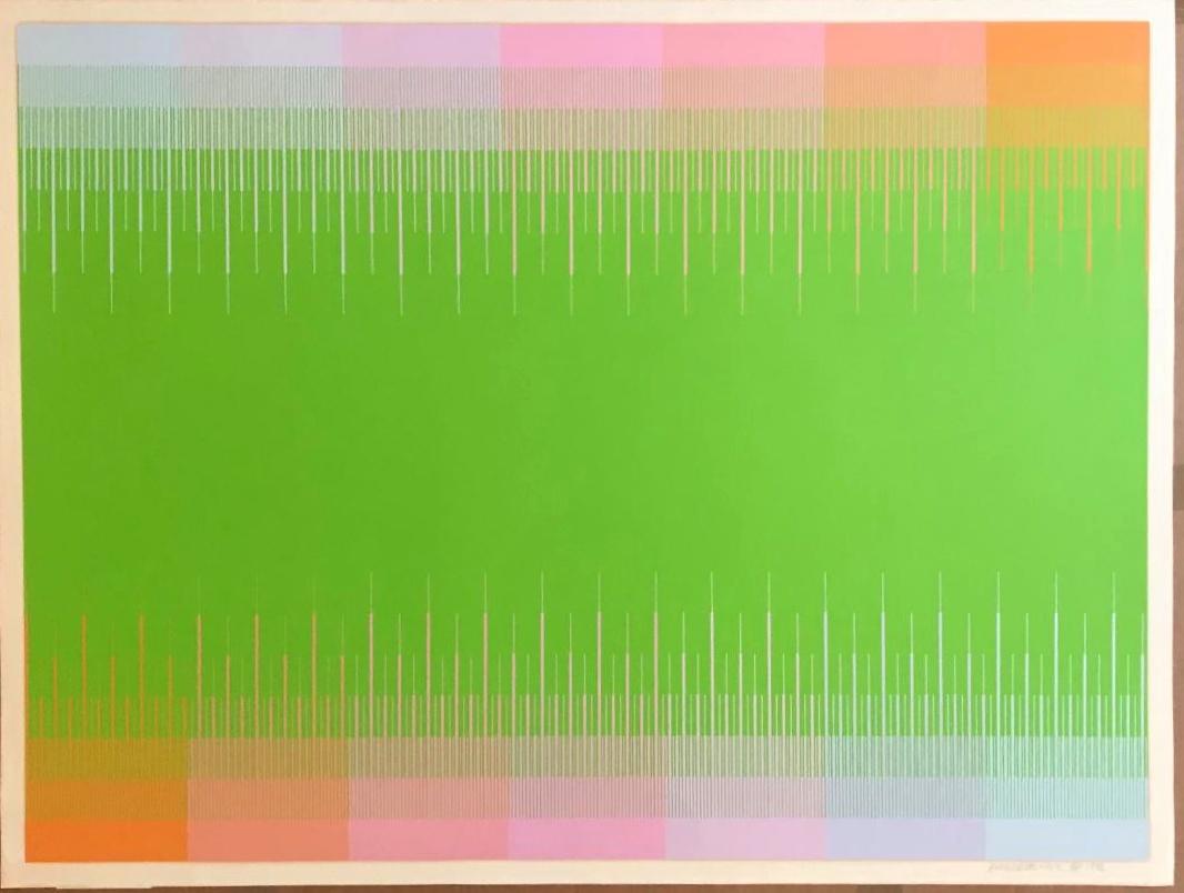 Soft Lime, rare early geometric abstraction by renowned Op/Pop Artist 38" x 46"