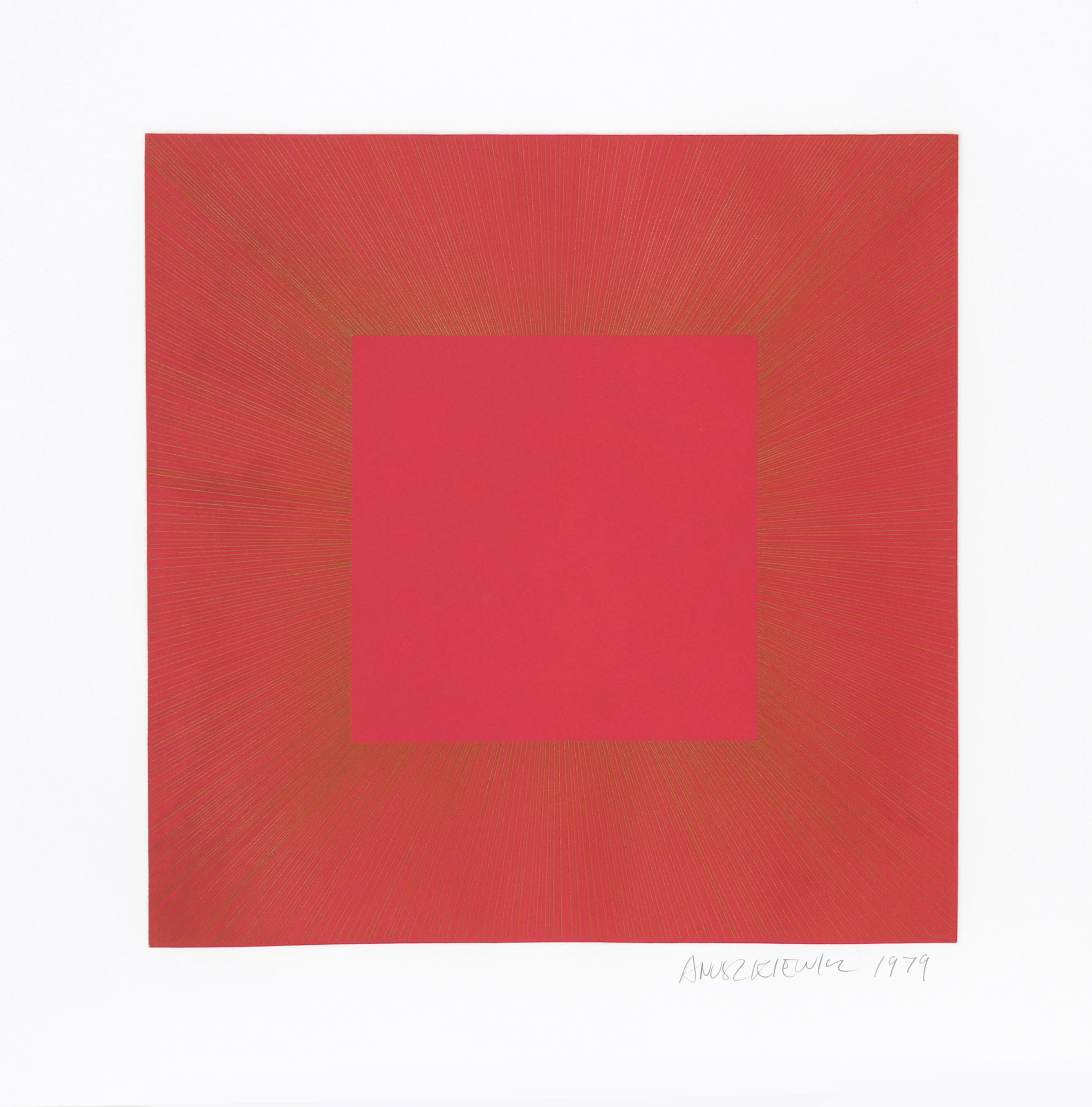 Richard Anuszkiewicz Abstract Print - Summer Suite (Red with Gold I), OP Art Etching by Anuszkiewicz