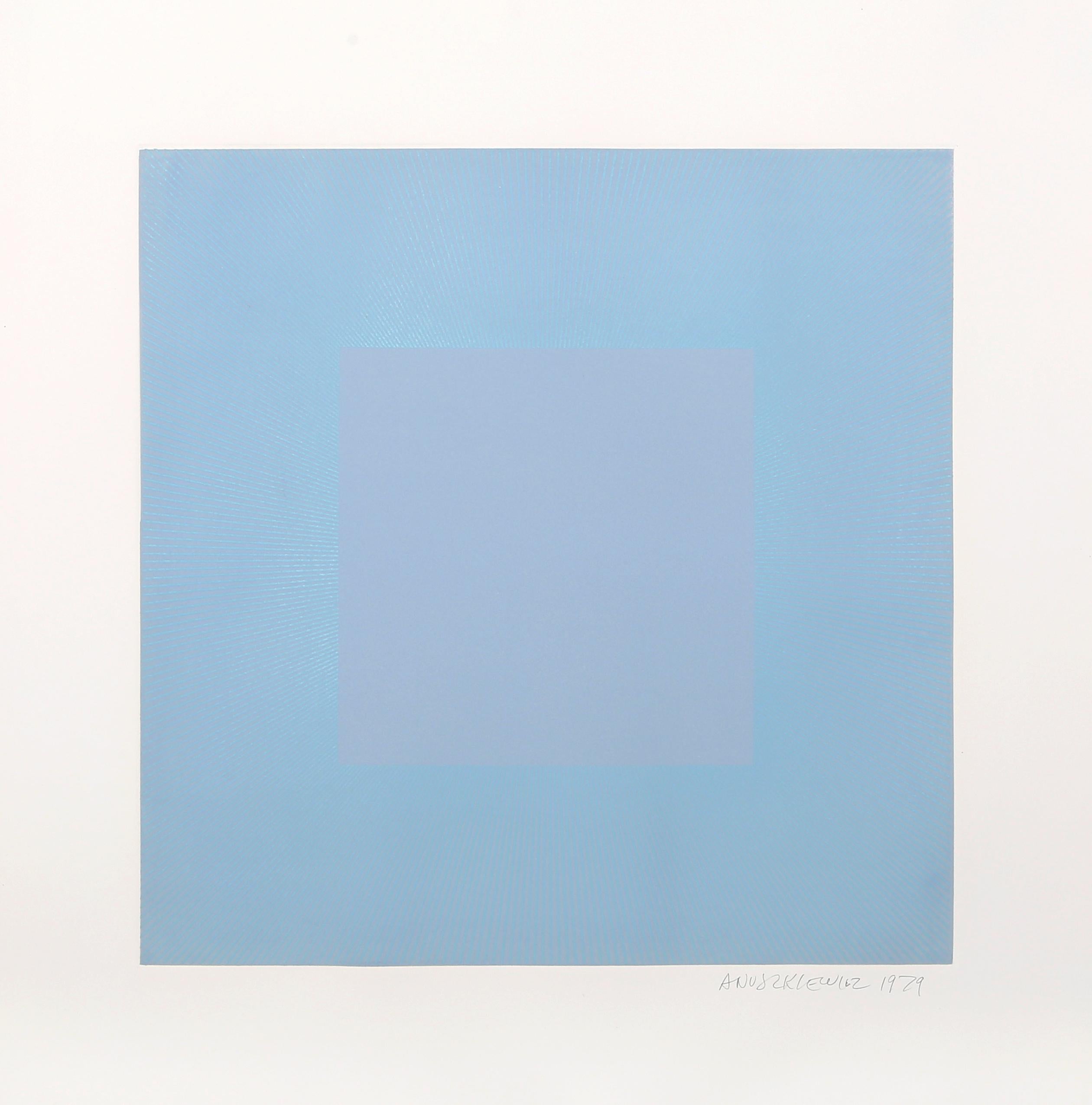 Richard Anuszkiewicz Abstract Print - Winter Suite (Light Blue with Light Blue), OP Art Etching by Anuszkiewicz