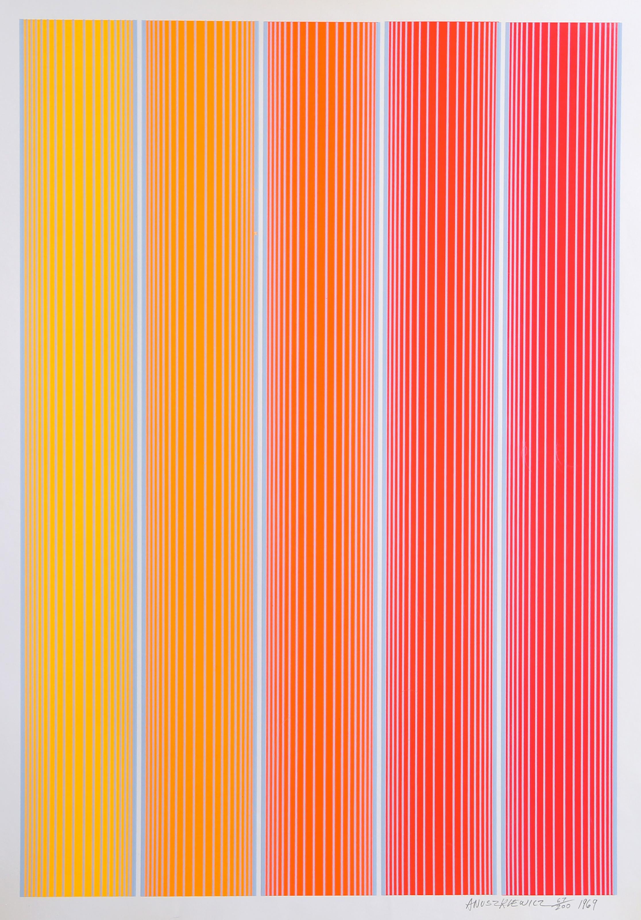 Young Artists From Around The World by Richard Anuszkiewicz, American (1930–2020)
Date: 1969
Screenprint, signed, dated, and numbered in pencil
Edition of 67/200
Image Size: 29.5 x 19.75 inches
Size: 35 x 25 in. (88.9 x 63.5 cm)


