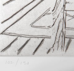 Table en bois tirée de Notes on a Room, gravure contemporaine de Richard Artschwager