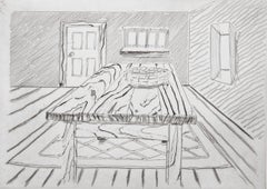 Table en bois tirée de Notes on a Room, gravure contemporaine de Richard Artschwager