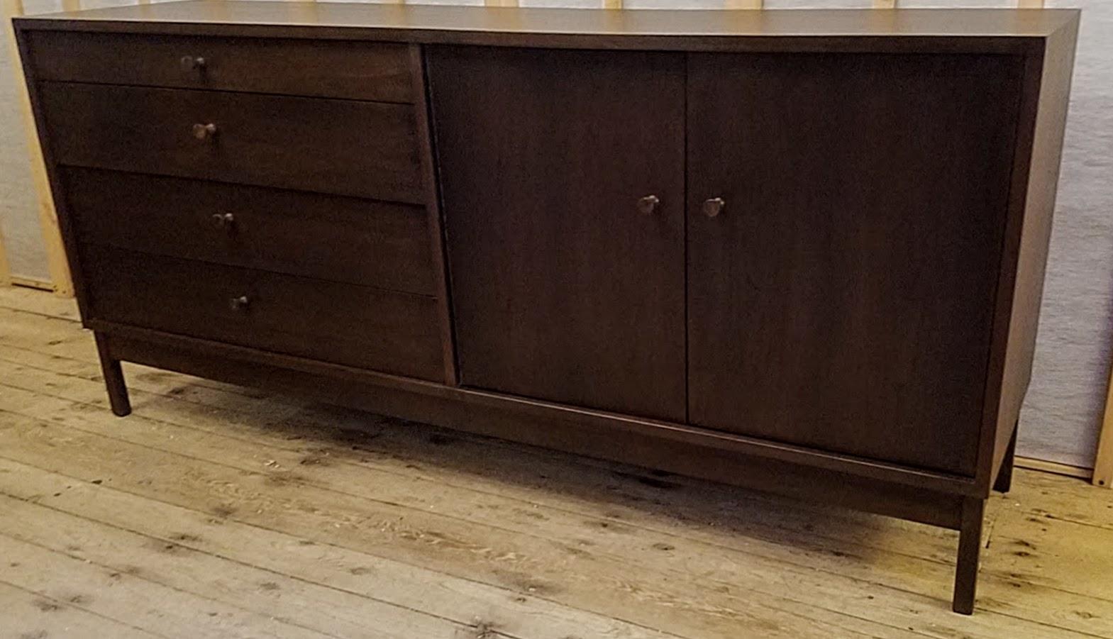 American Richard Artschwager Studio Crafted Four Drawer Walnut Credenza Dresser, 1960s For Sale