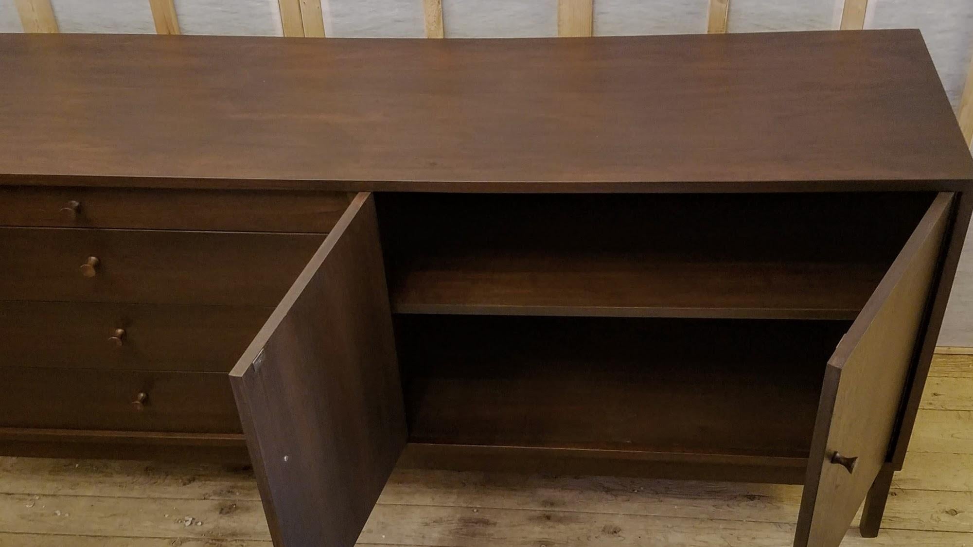 Richard Artschwager Studio Crafted Four Drawer Walnut Credenza Dresser, 1960s In Good Condition For Sale In Camden, ME